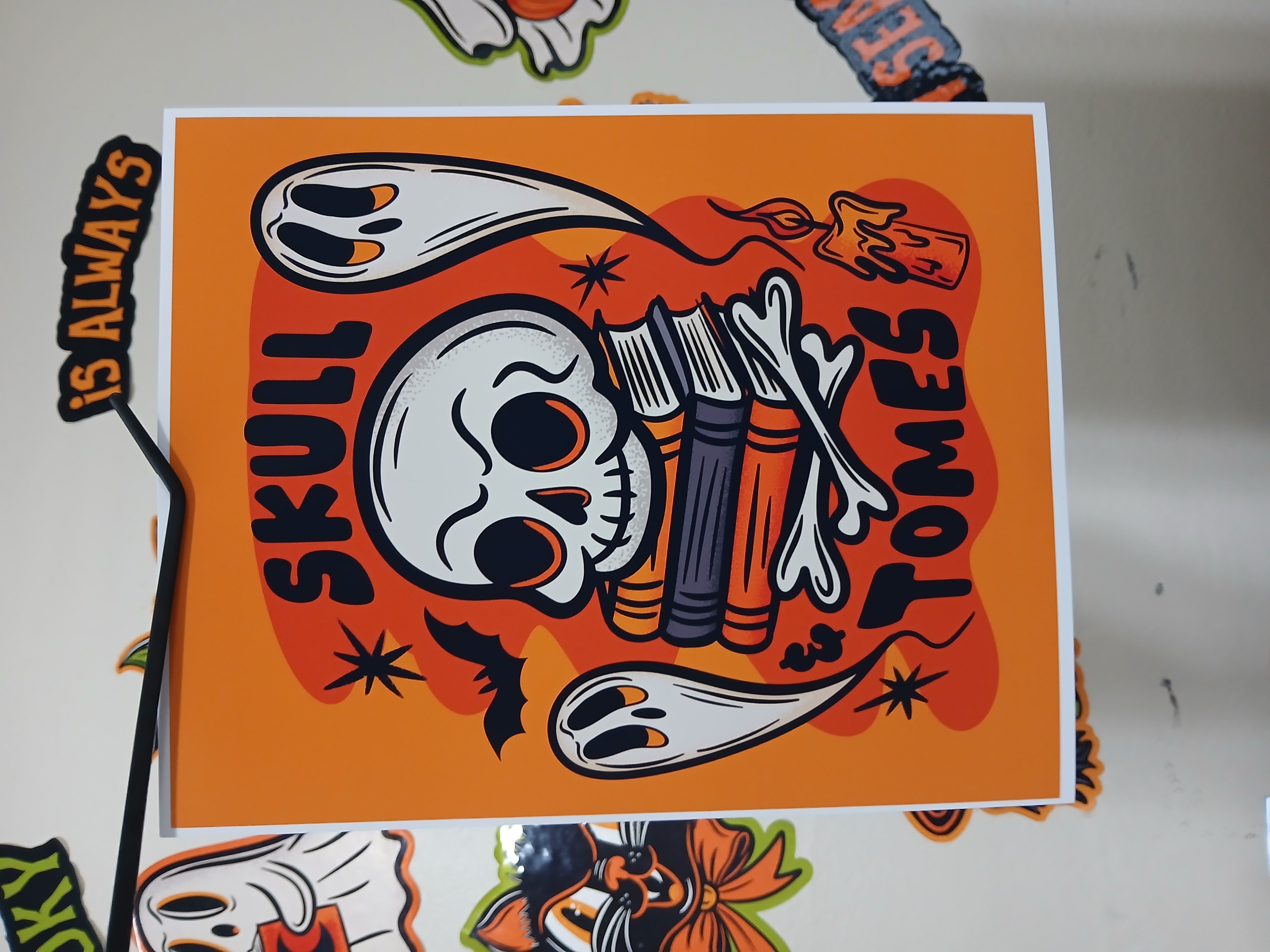 Spooky Bookish Skull Bats Ghosts Halloween Wall Decor Art Print