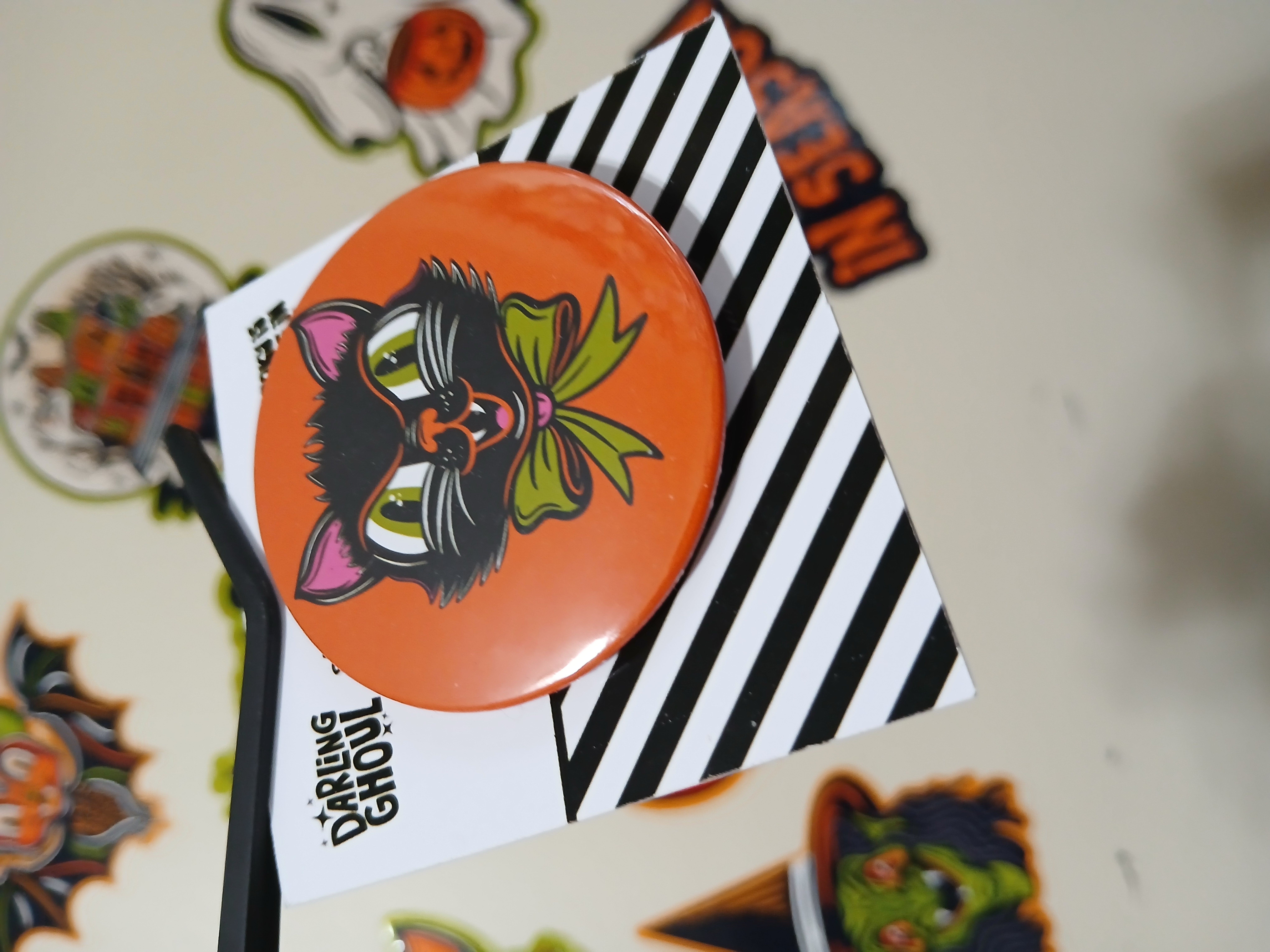 Spooky Season Cute Black Cat Pinback Button Badge