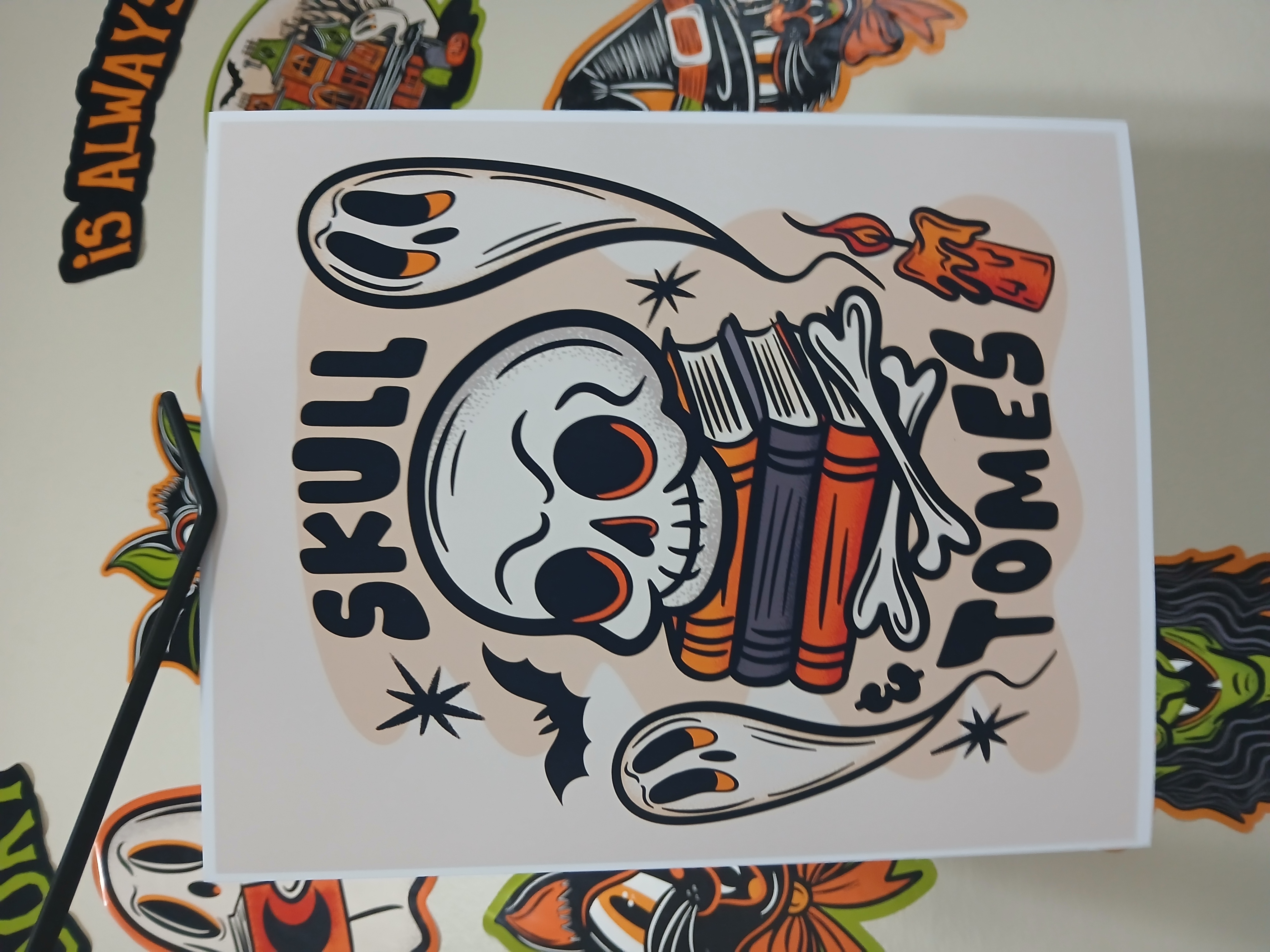 Spooky Bookish Skull Bats Ghosts Halloween Wall Decor Art Print