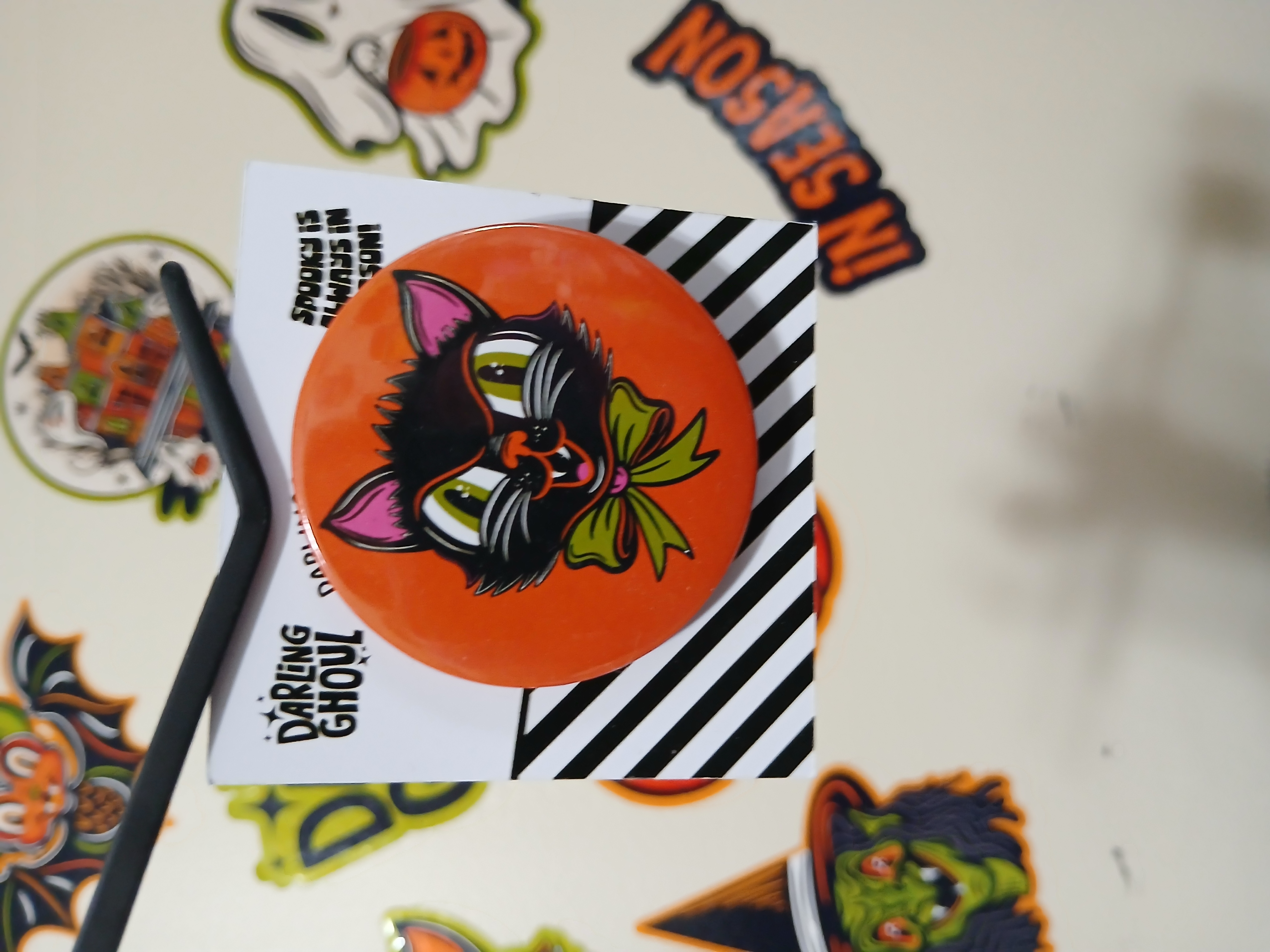Spooky Season Cute Black Cat Pinback Button Badge