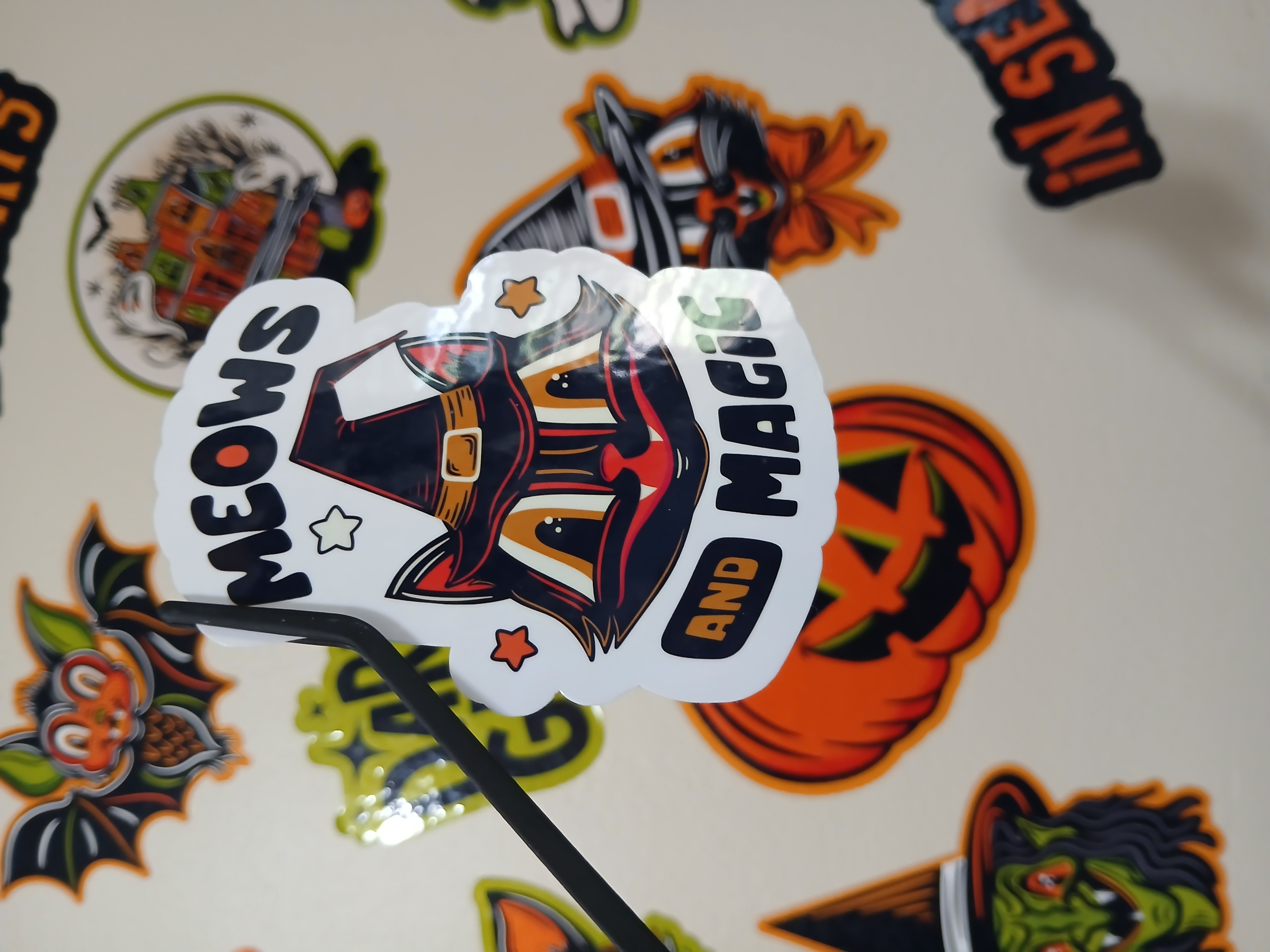 Spooky Season Meows and Magic Black Cat Witch, Bats Vinyl Decal Sticker