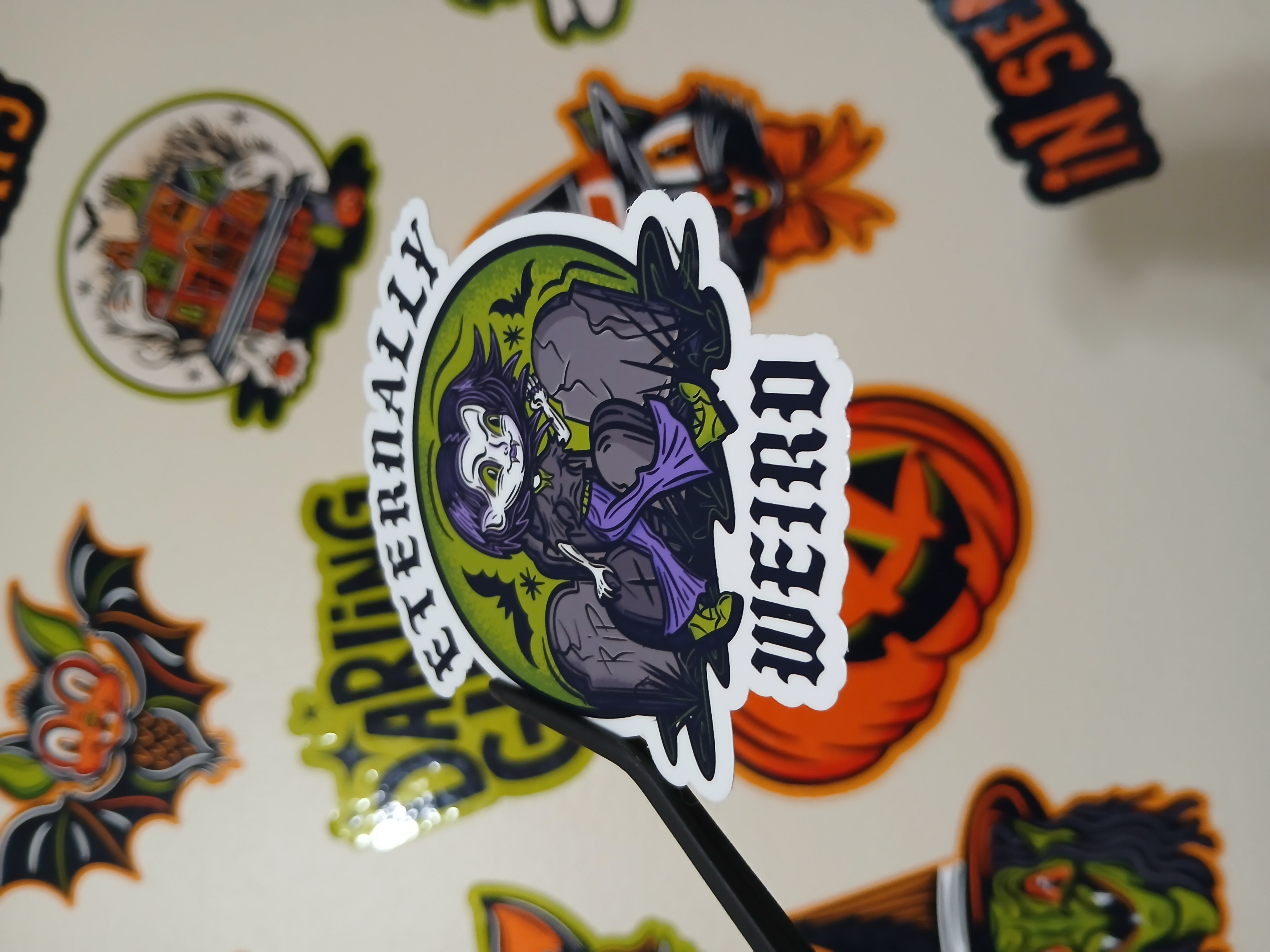Spooky Cute Halloween Eternally Weird Vampire, Bats in a Cemetery Vinyl Decal Sticker