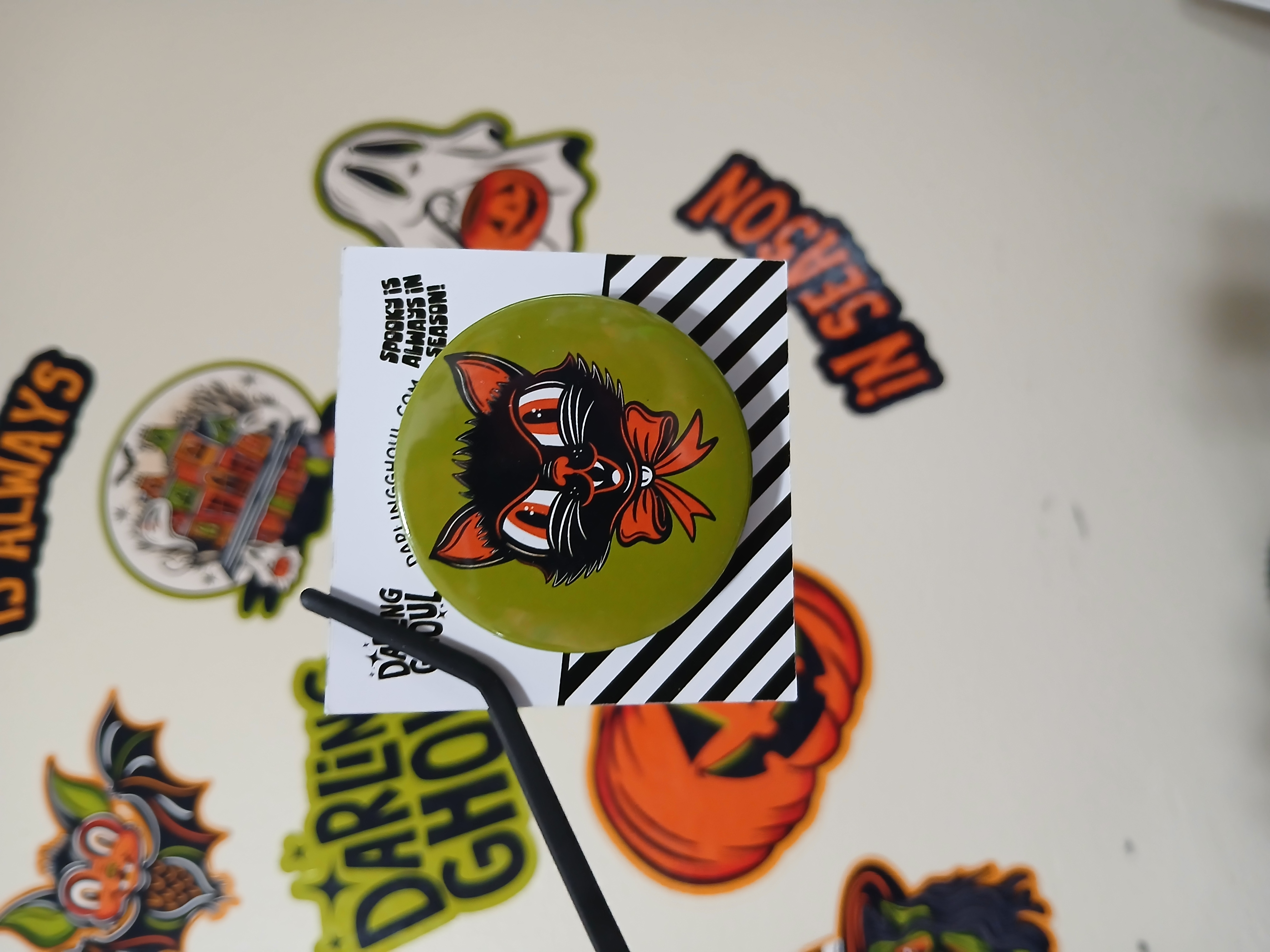 Spooky Season Cute Black Cat Pinback Button Badge