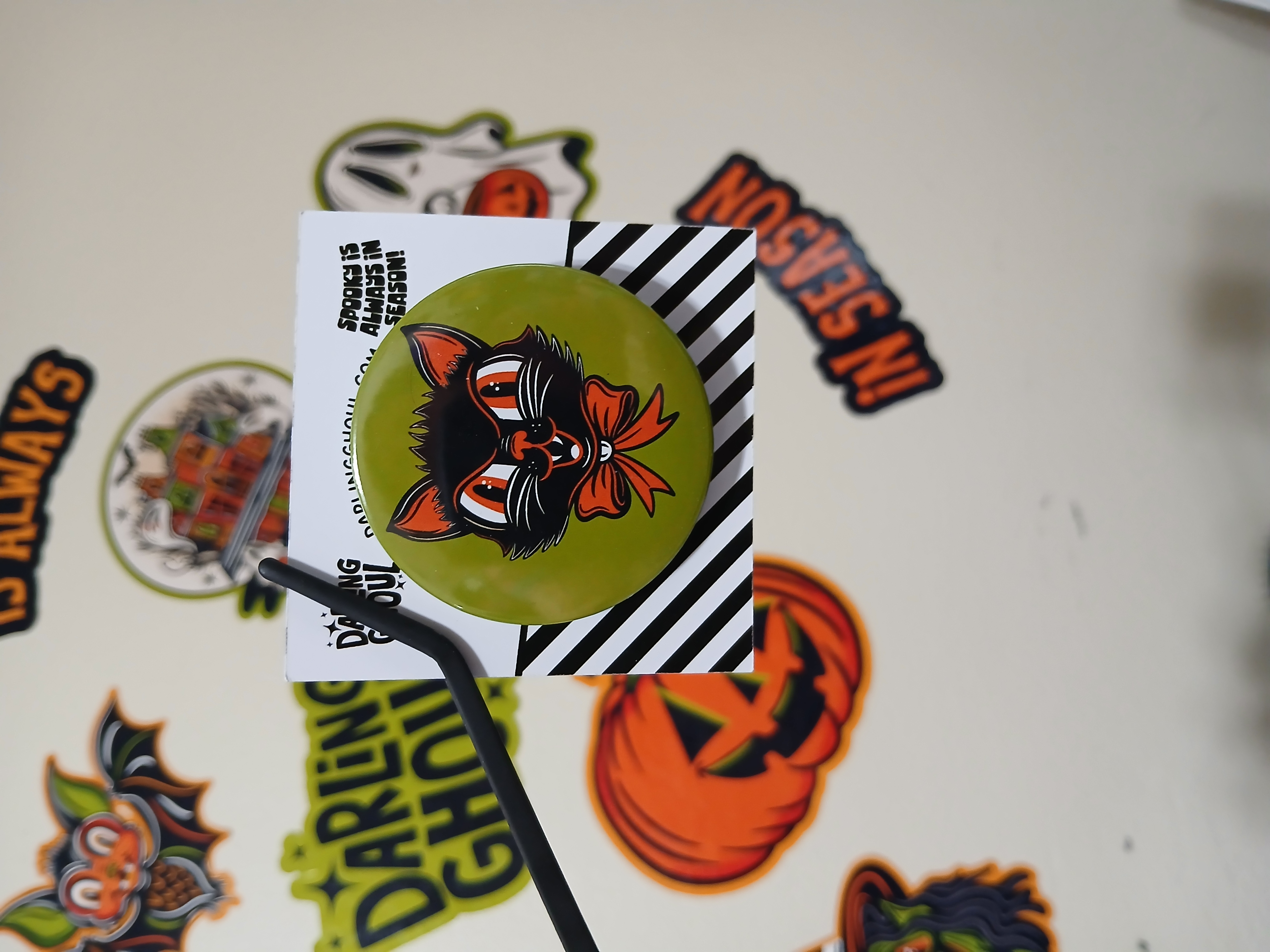 Spooky Season Cute Black Cat Pinback Button Badge