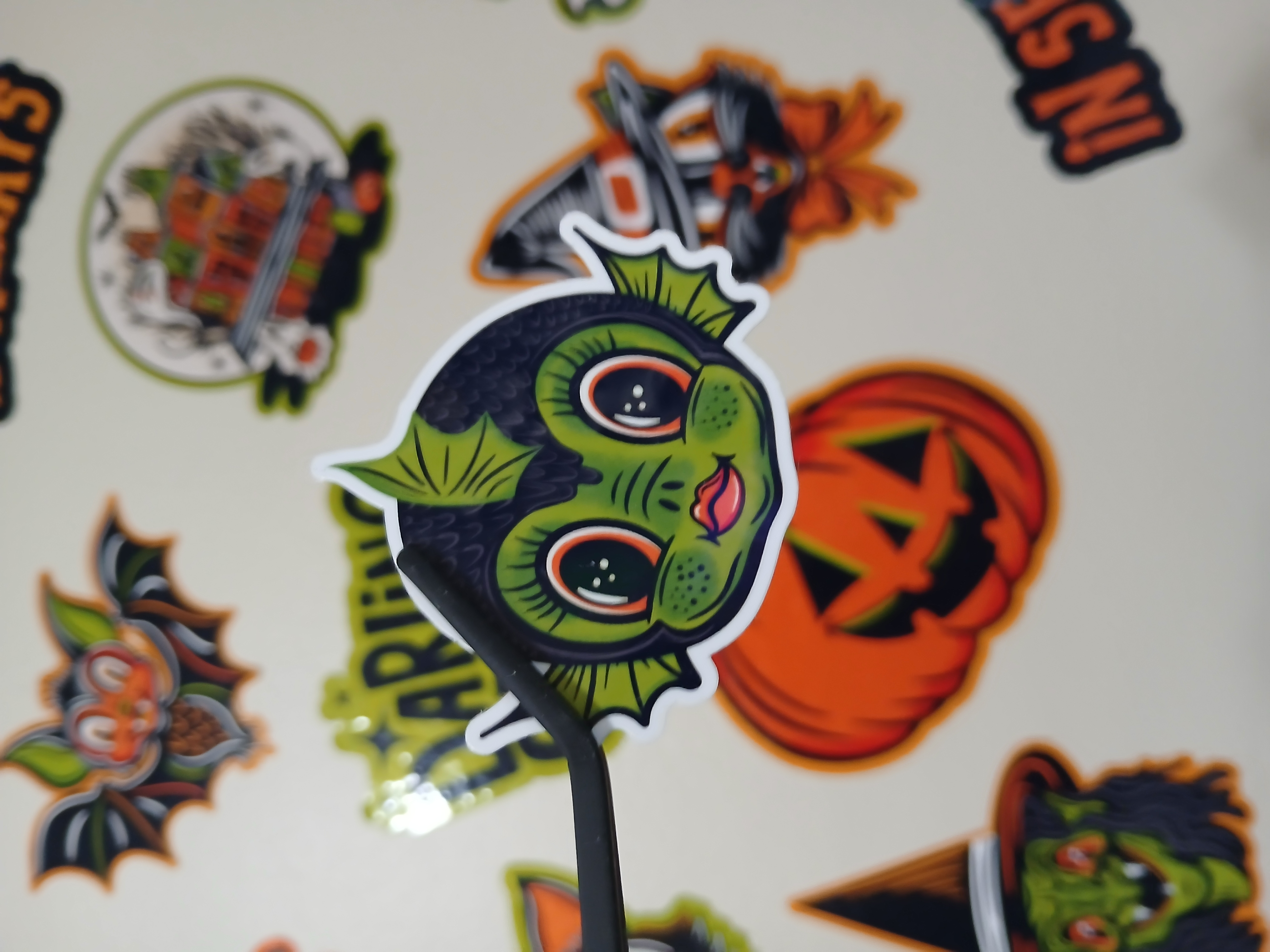 Spooky Cute Green Orange Sea Creature Halloween Monster Vinyl Decal Sticker