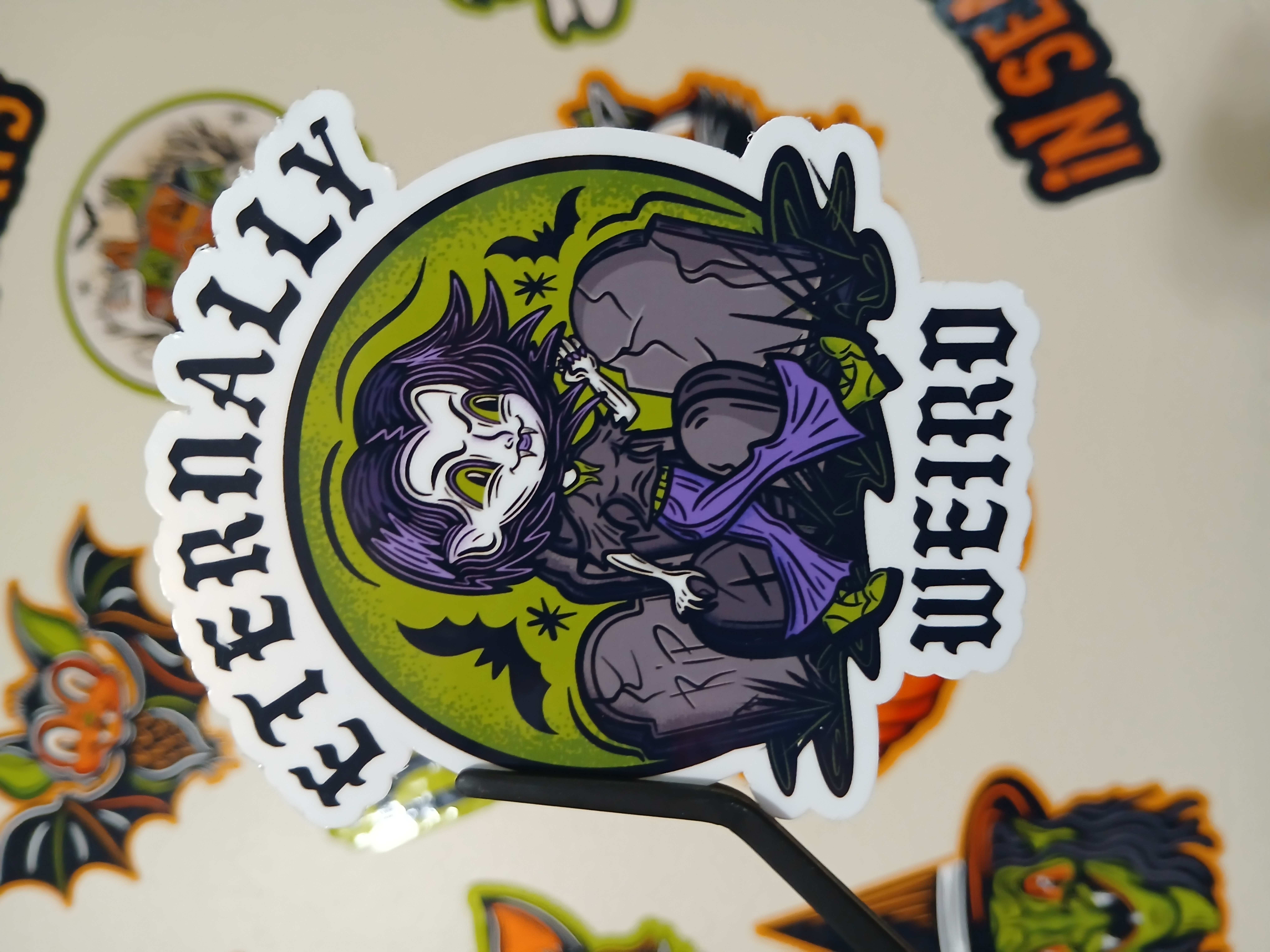 Spooky Cute Halloween Eternally Weird Vampire, Bats in a Cemetery Vinyl Decal Sticker