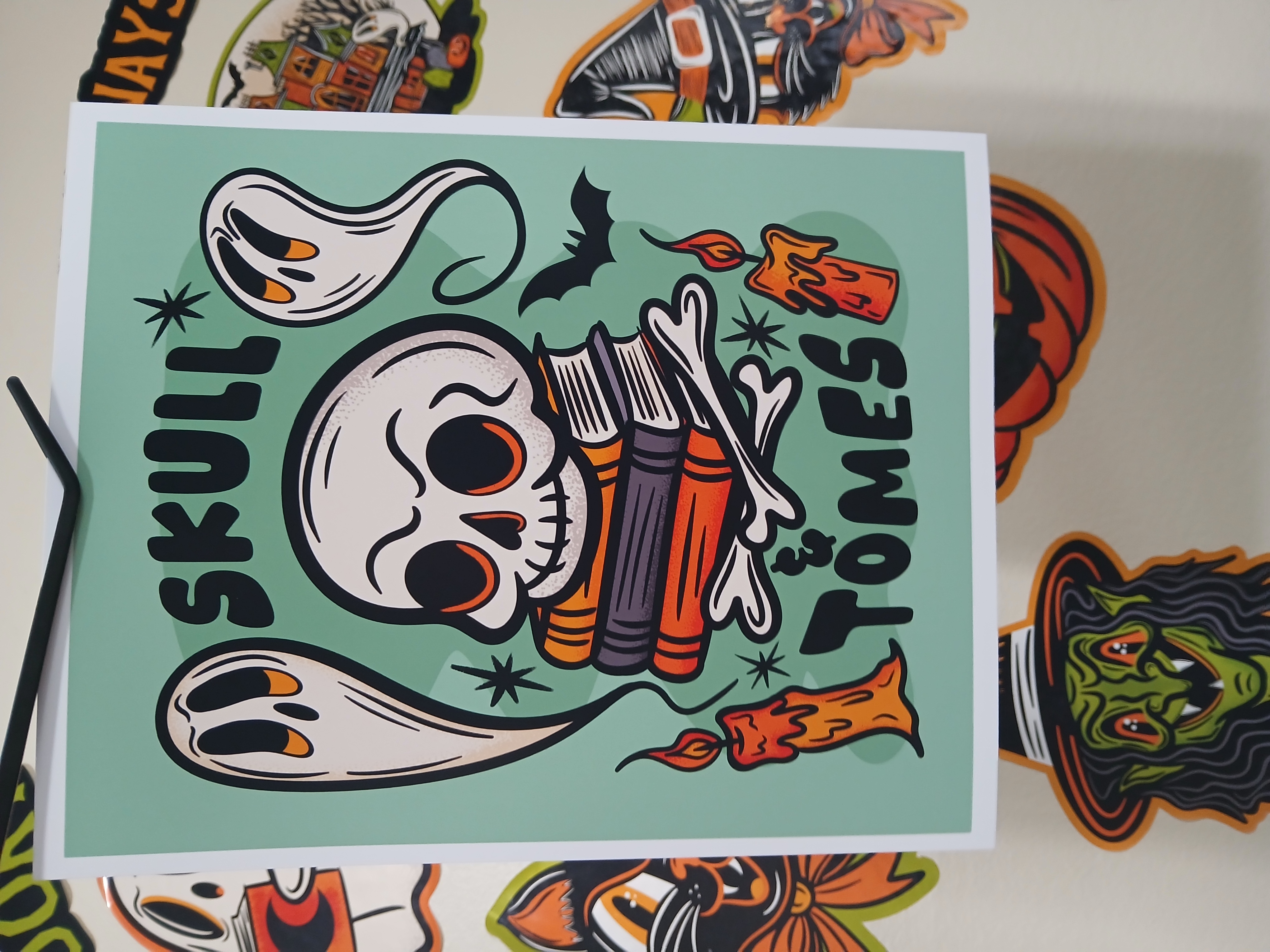 Spooky Bookish Skull Bats Ghosts Halloween Wall Decor Art Print