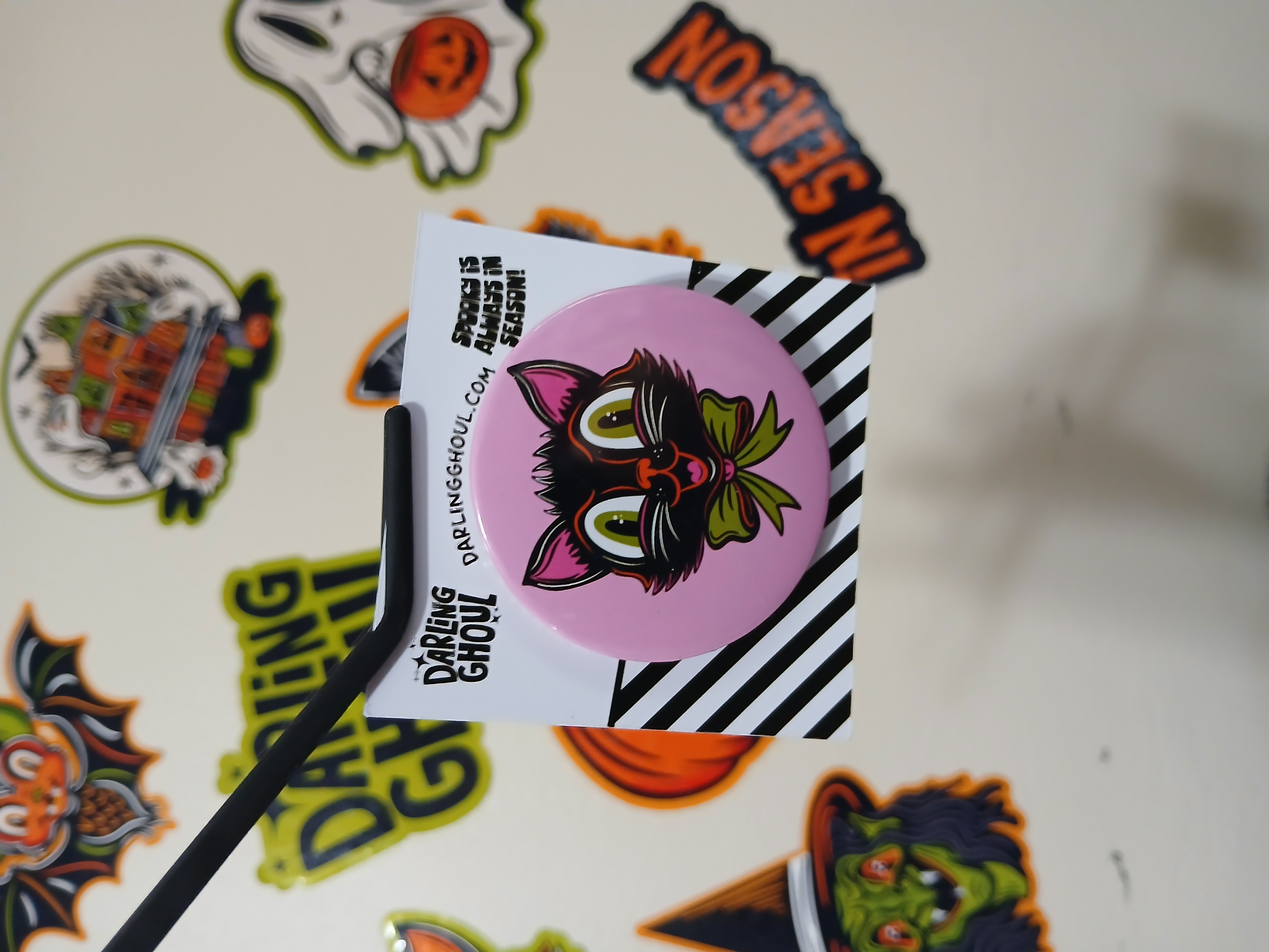 Spooky Season Cute Black Cat Pinback Button Badge