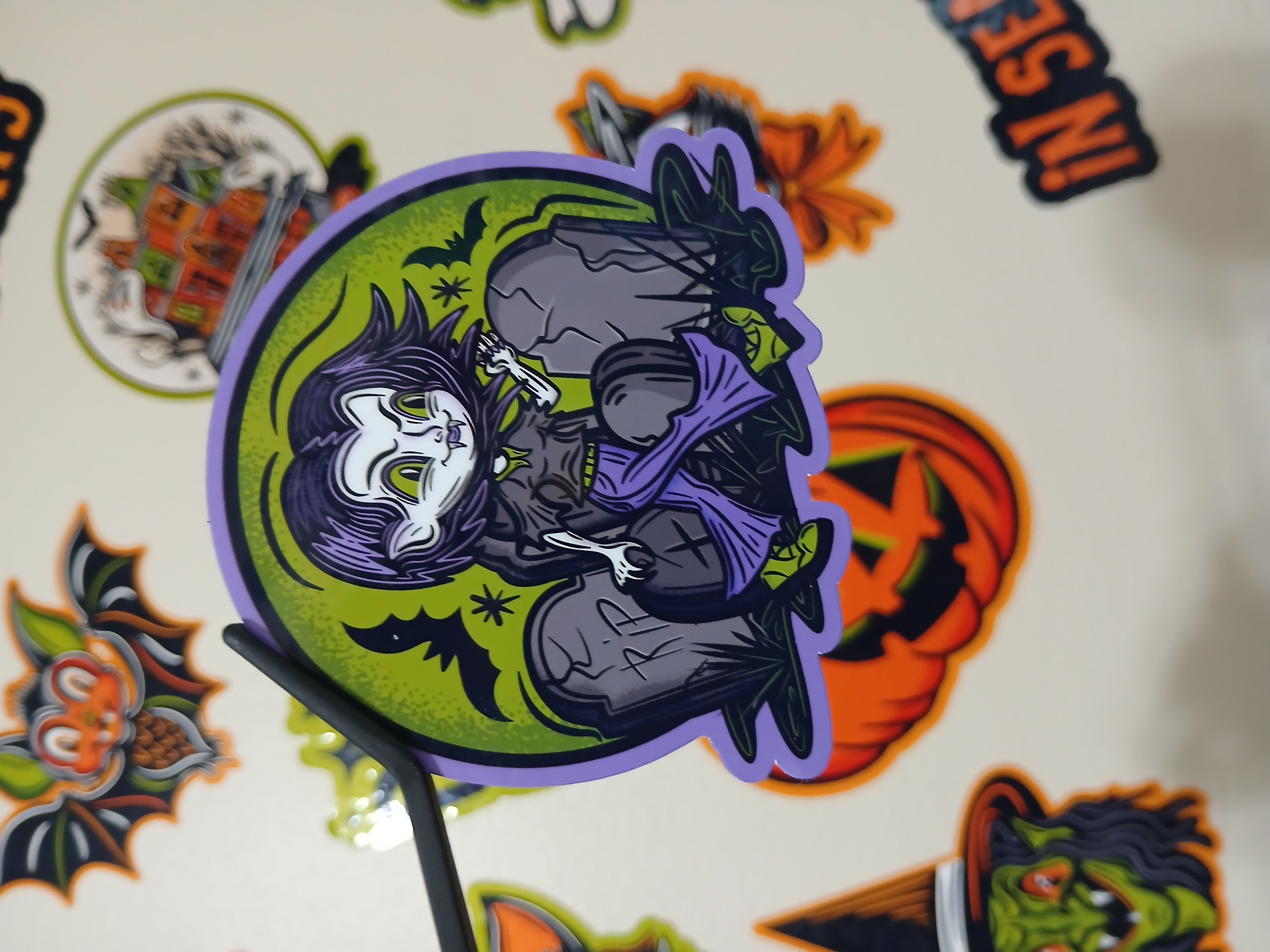 Spooky Cute Halloween Vampire, Bats in a Cemetery Vinyl Decal Sticker Two