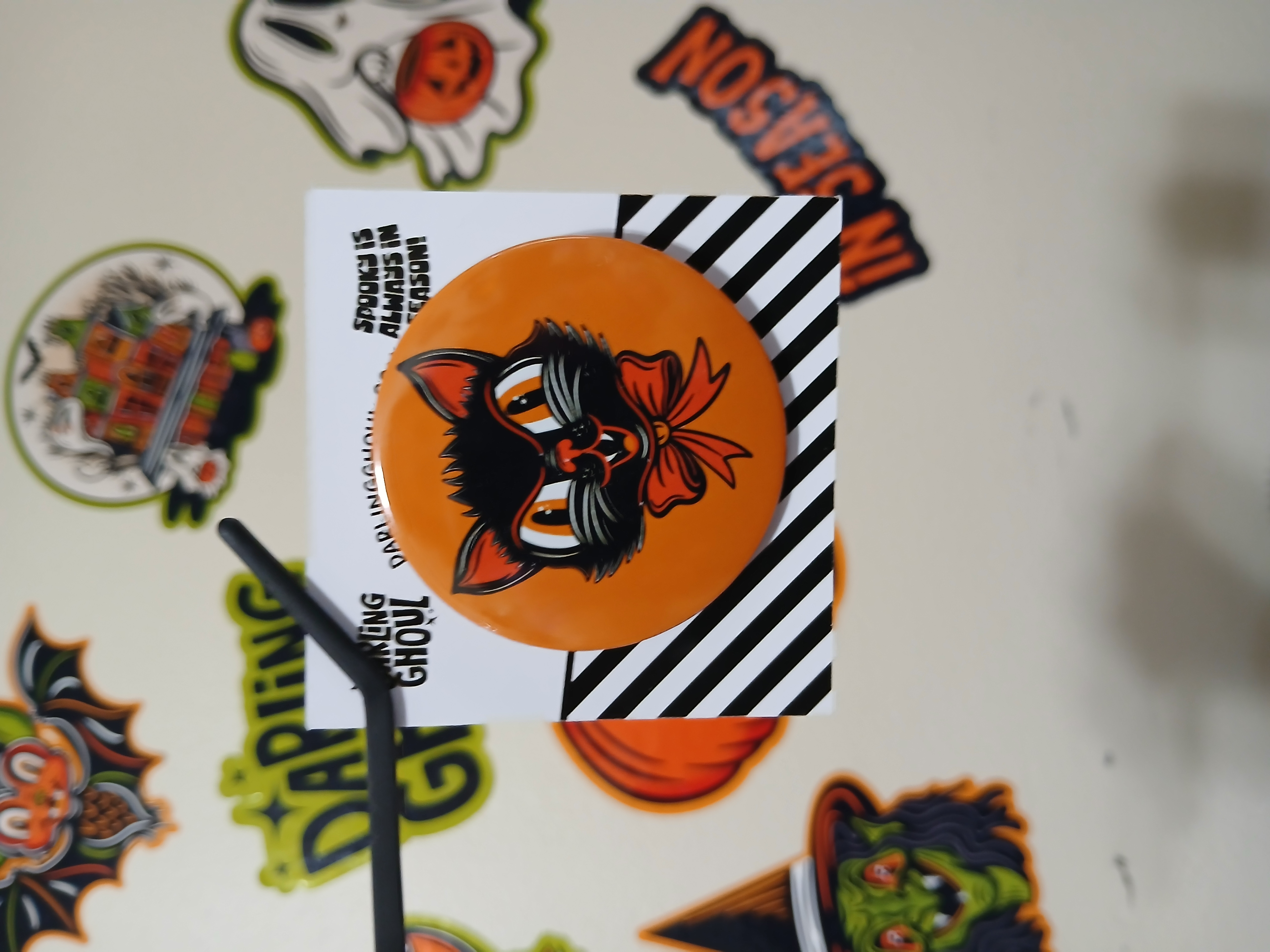 Spooky Season Cute Black Cat Pinback Button Badge