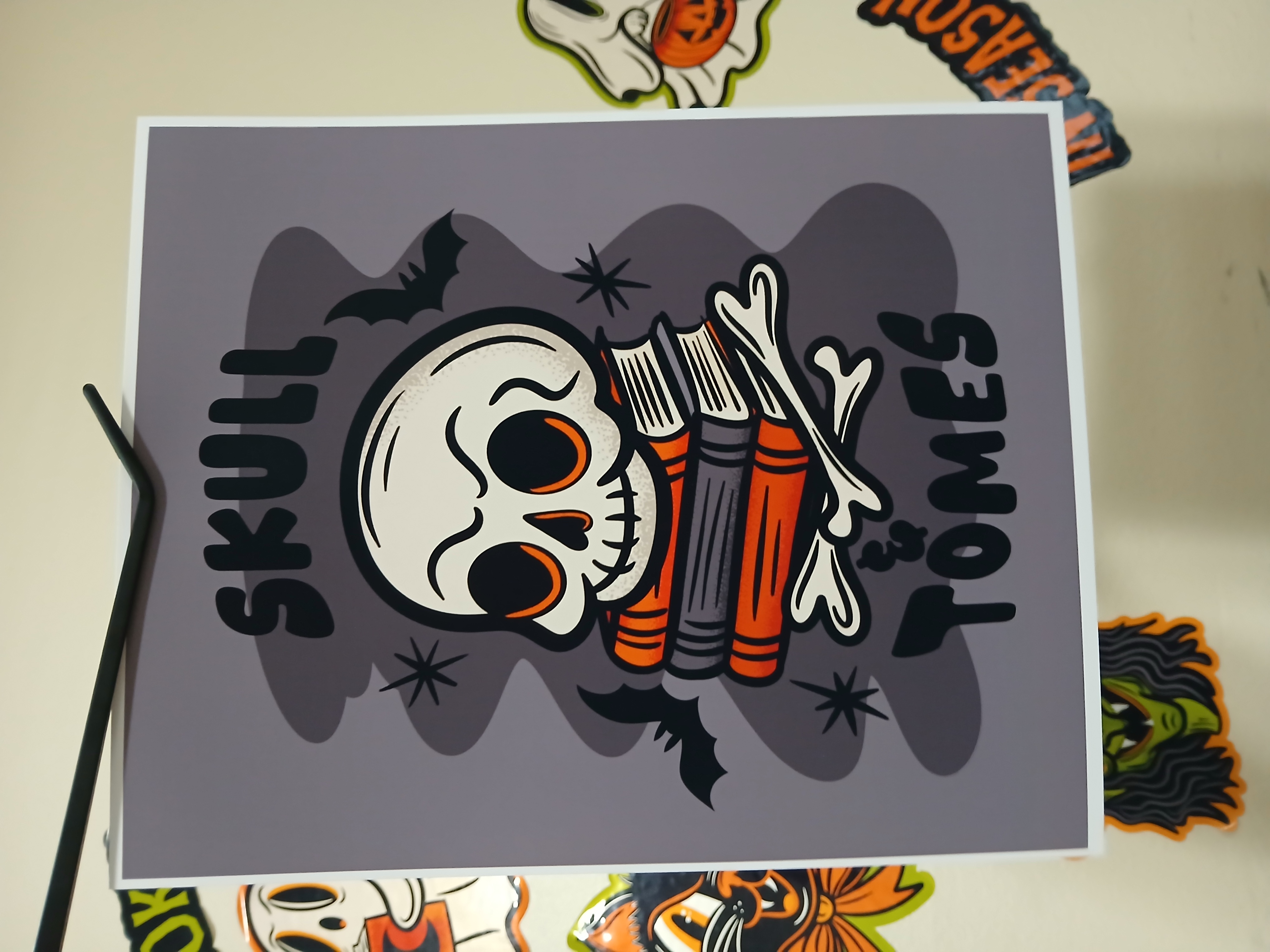 Spooky Bookish Skull Bats Halloween Wall Decor Art Print