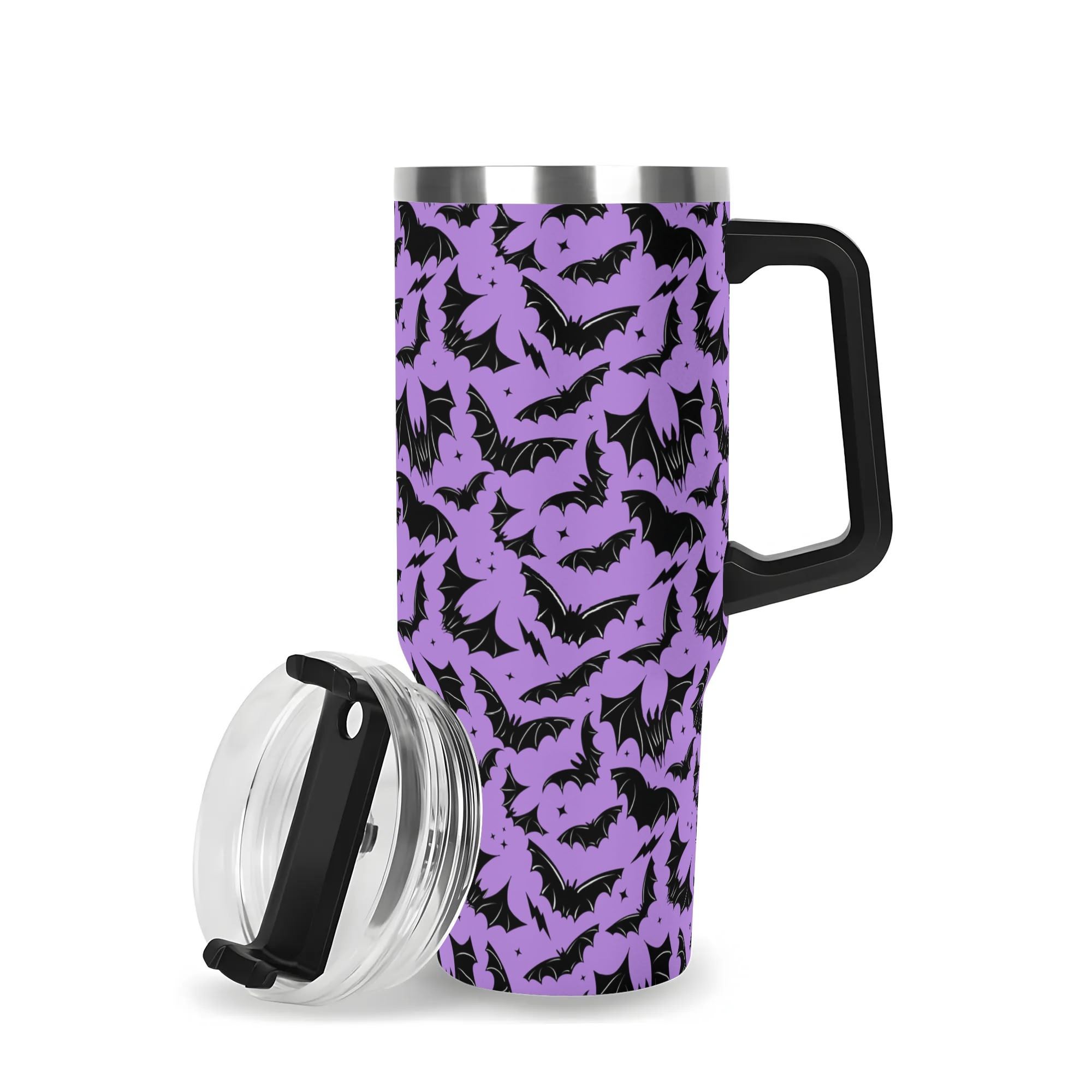Spooky Season Halloween Gothic Bats Pastel Goth Pattern 40oz Stainless Steel Tumbler With Black Handle and Straw