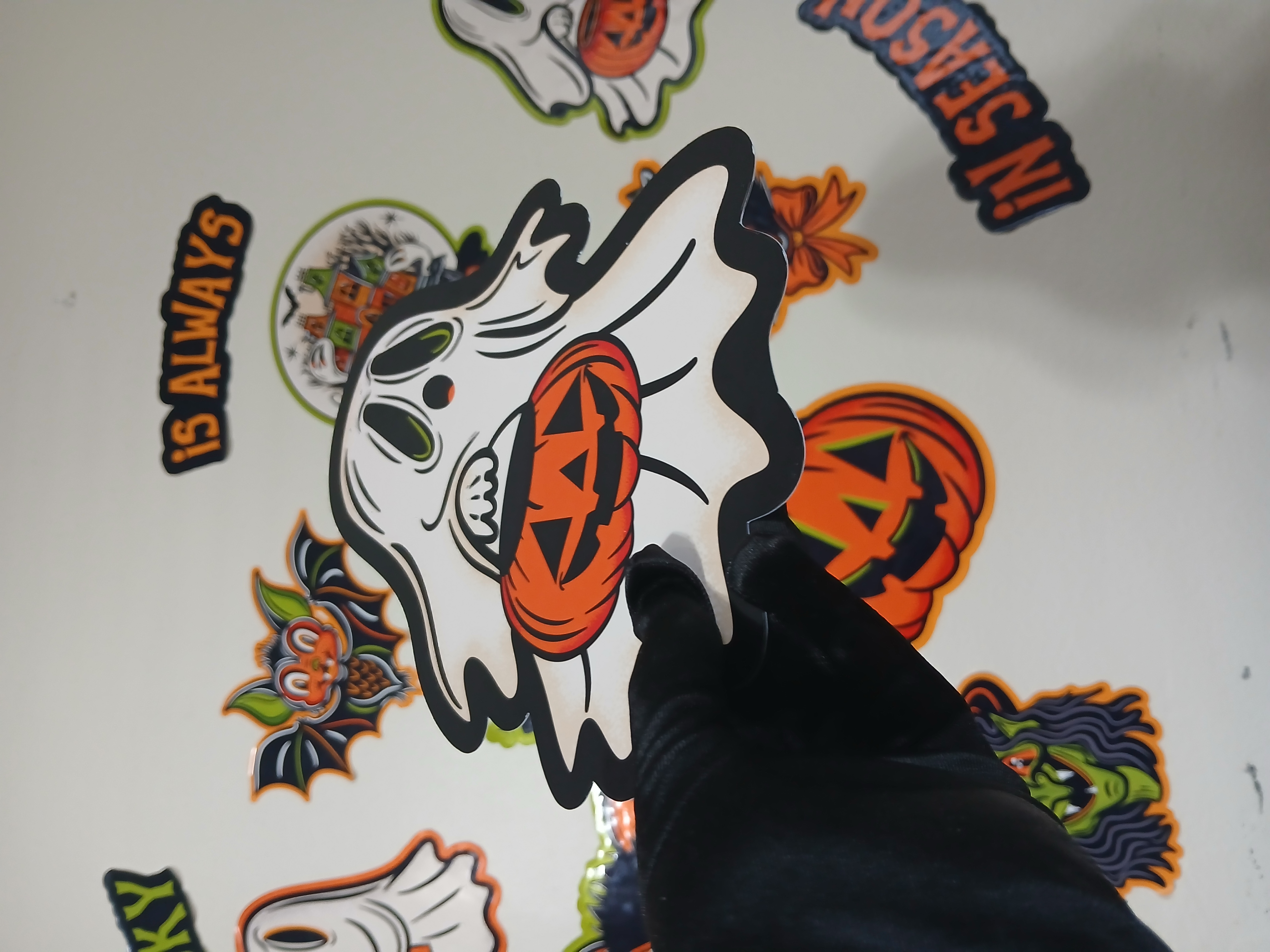 Spooky Season Ghost with Jack-o-Lantern pail Halloween Wall Decor Paper Die Cut