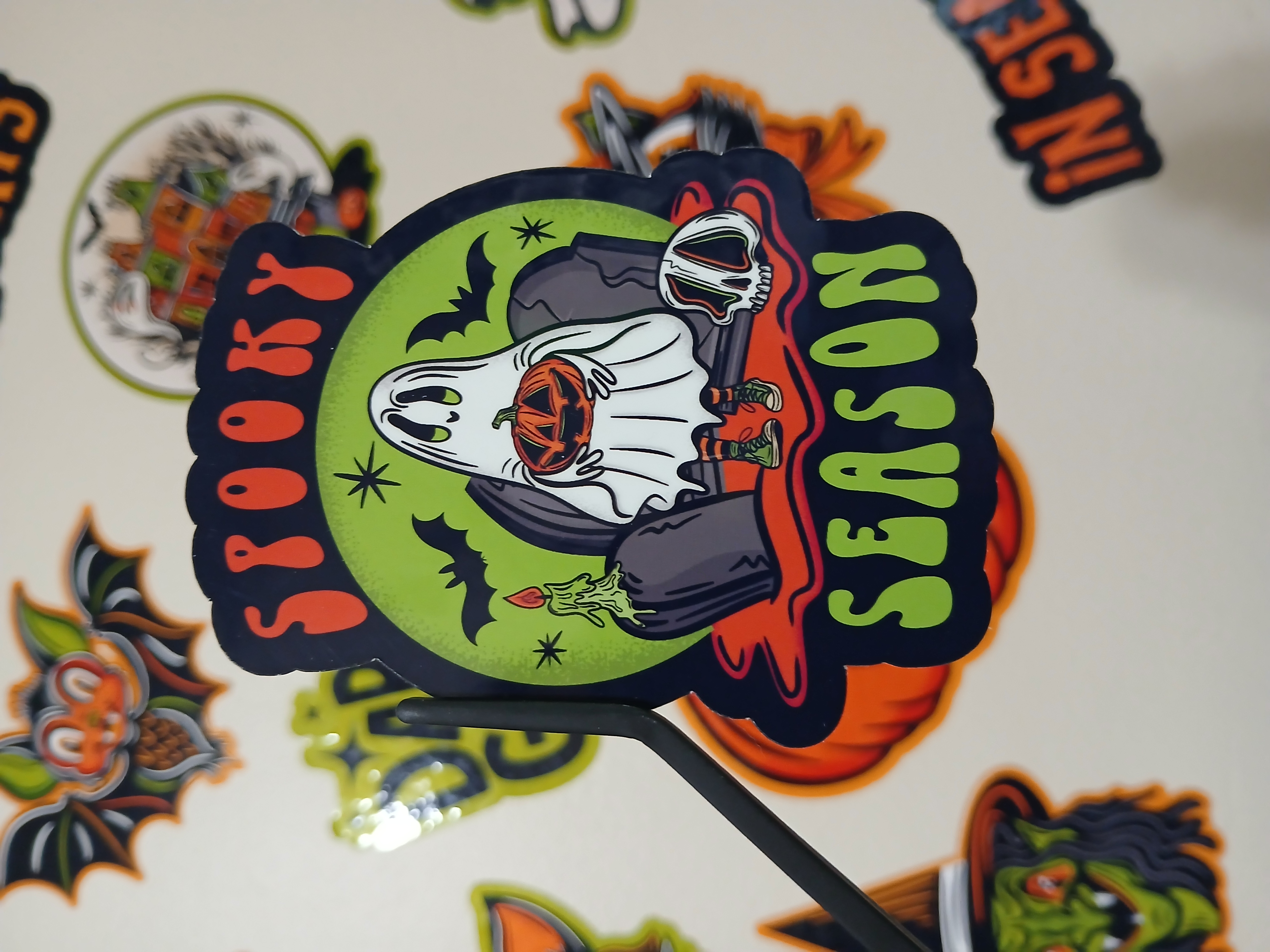 Spooky Season Cute Halloween Sheet Ghost, Bats, Skull Cemetery Vinyl Decal Sticker