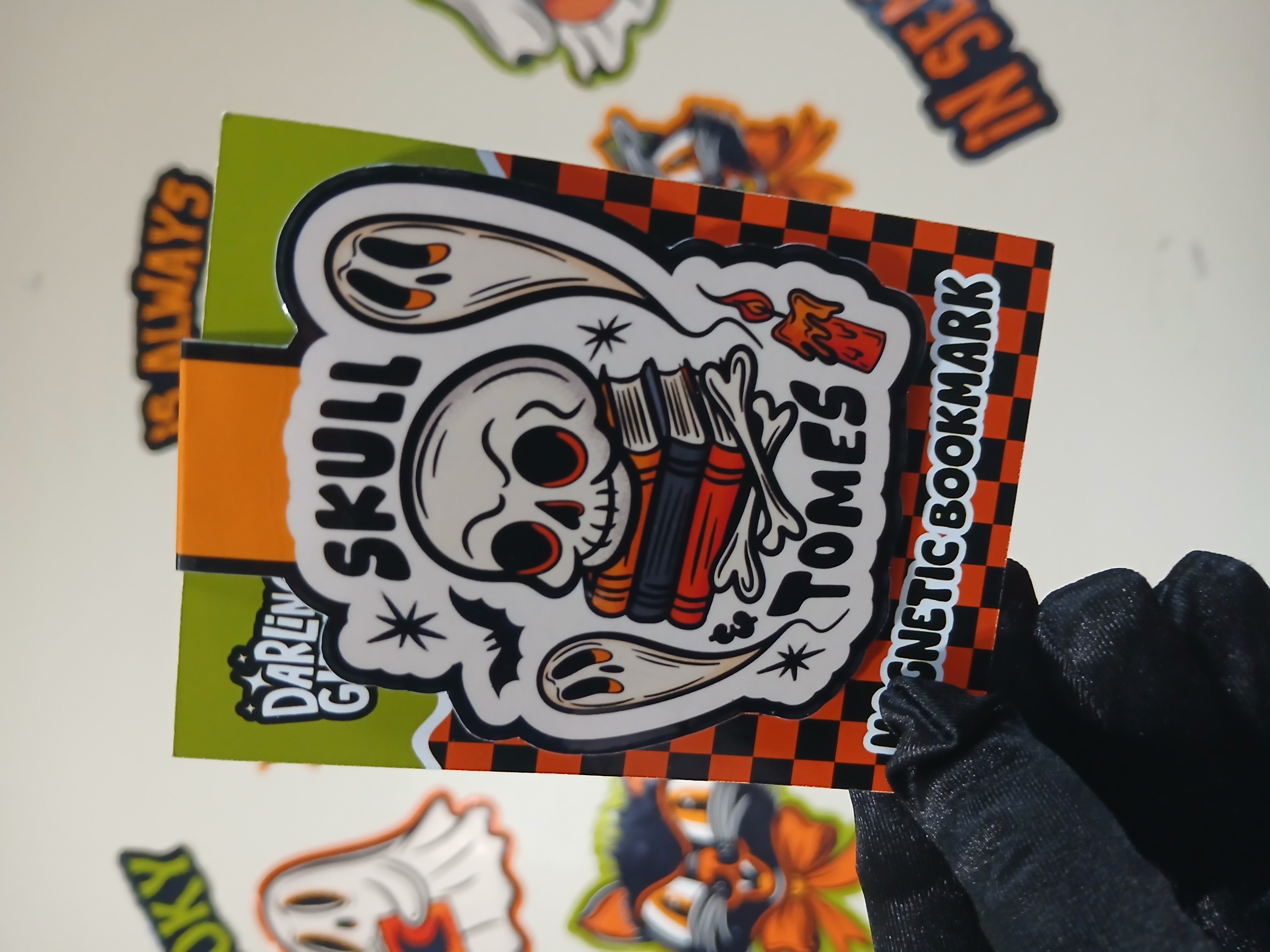 Spooky Season Skull Ghost Bones Bookstack Bookish Halloween Magnetic Bookmark