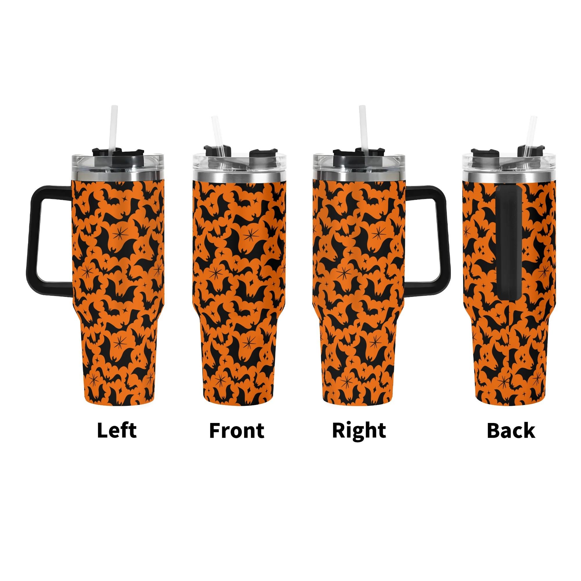 Spooky Season Halloween Gothic Bats Pattern 40oz Stainless Steel Tumbler With Black Handle and Straw