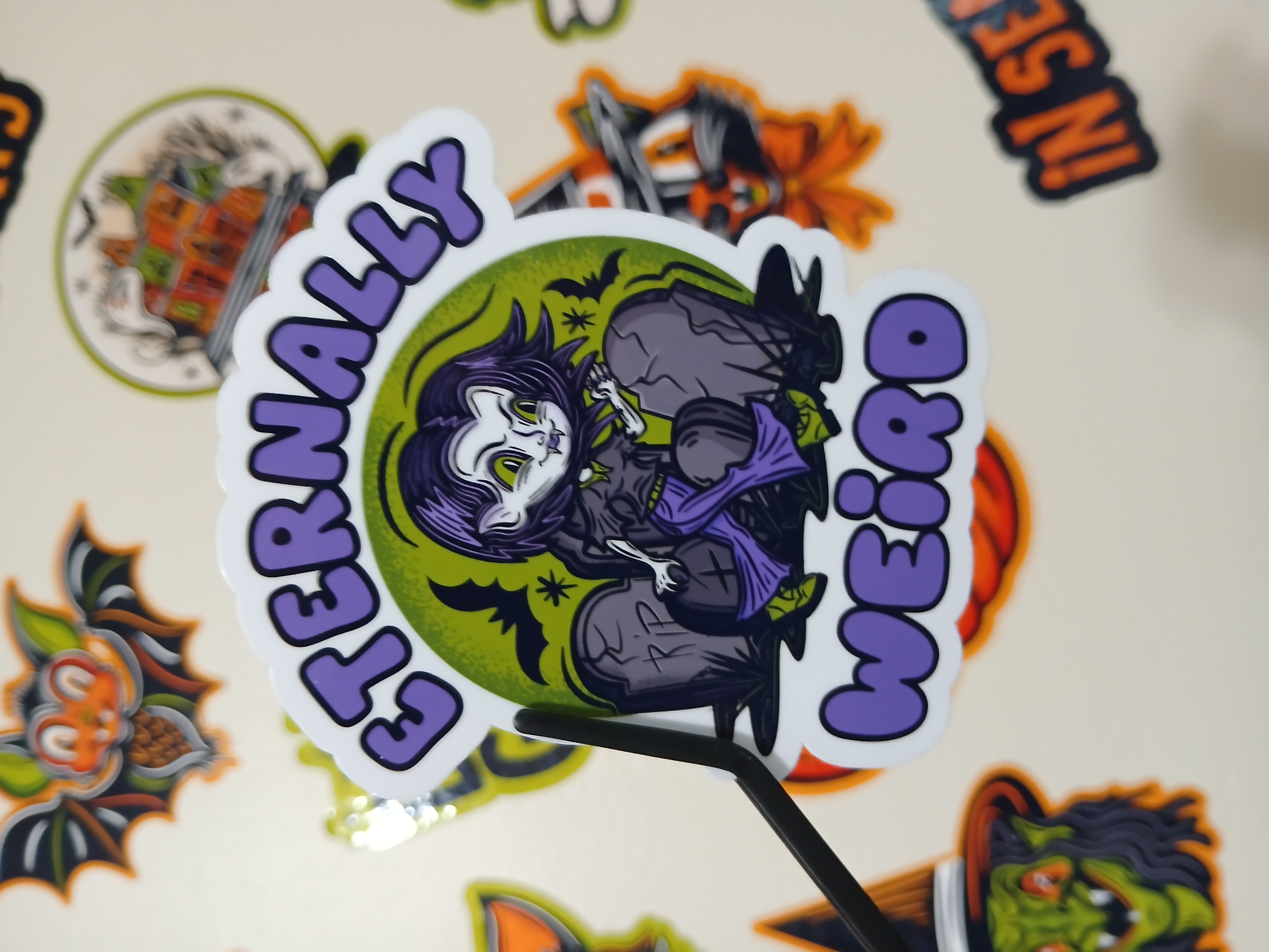 Spooky Cute Halloween Eternally Weird Vampire, Bats in a Cemetery Vinyl Decal Sticker Two
