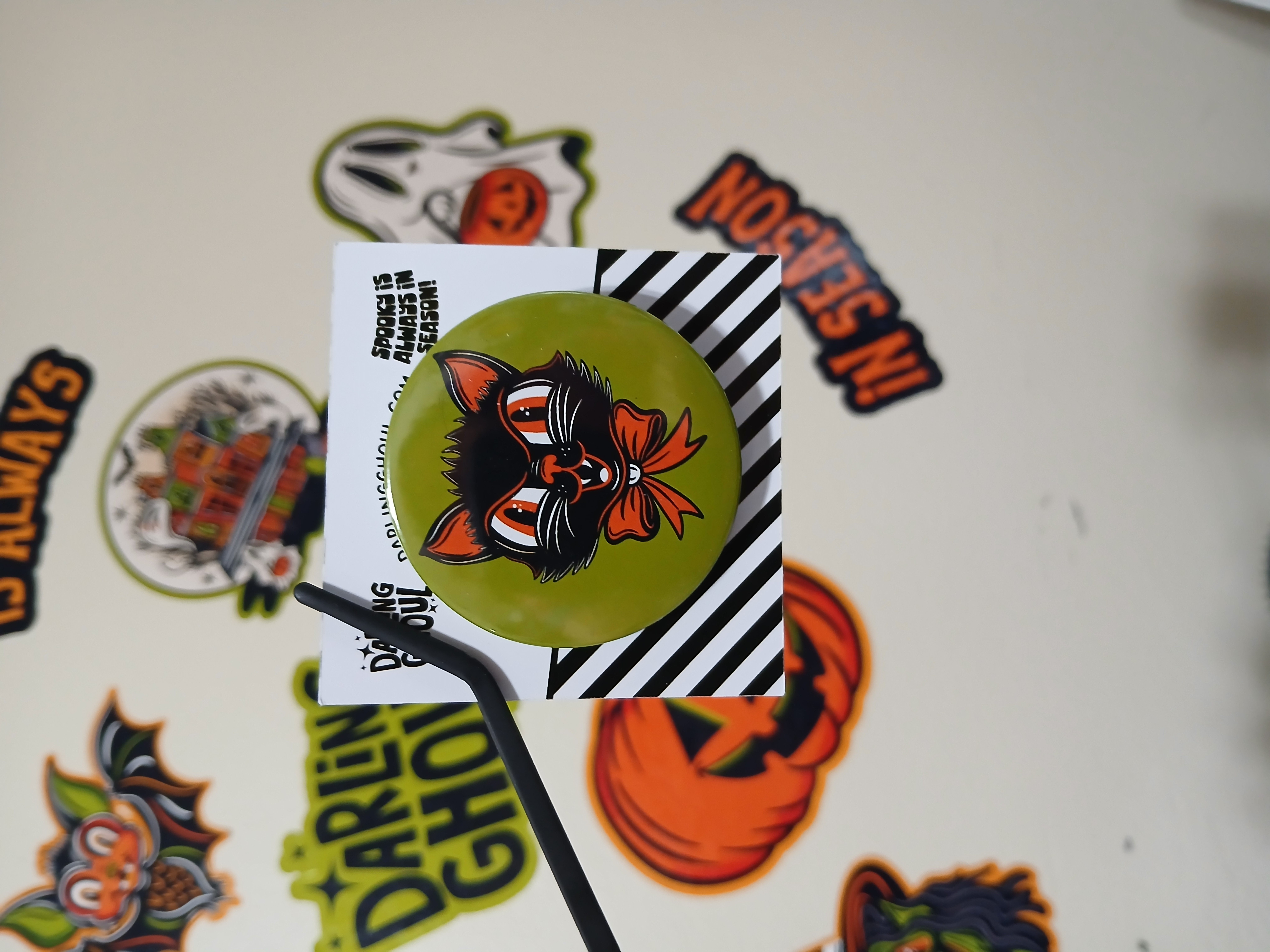 Spooky Season Cute Black Cat Pinback Button Badge