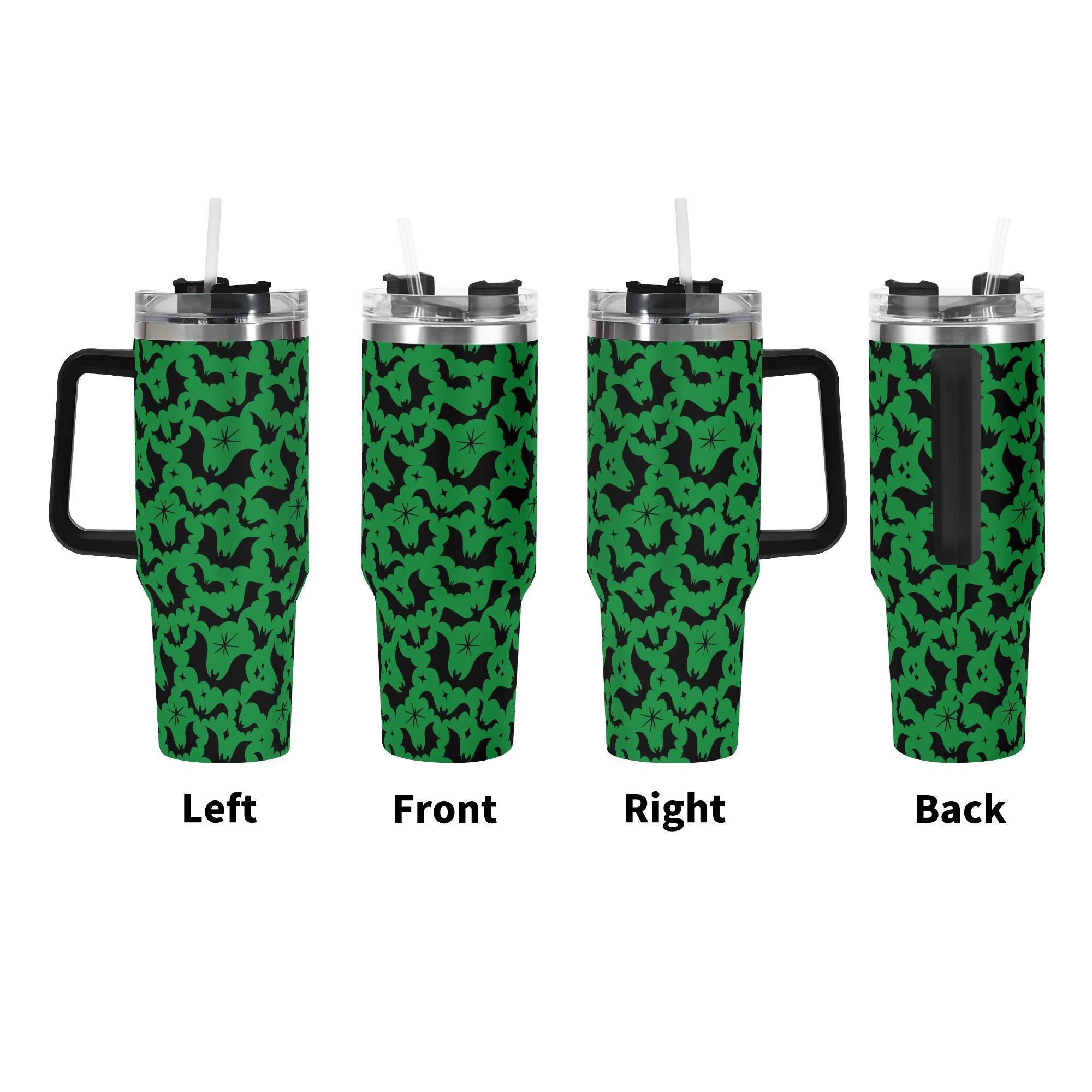 Spooky Season Halloween Gothic Bats Pattern 40oz Stainless Steel Tumbler With Black Handle and Straw