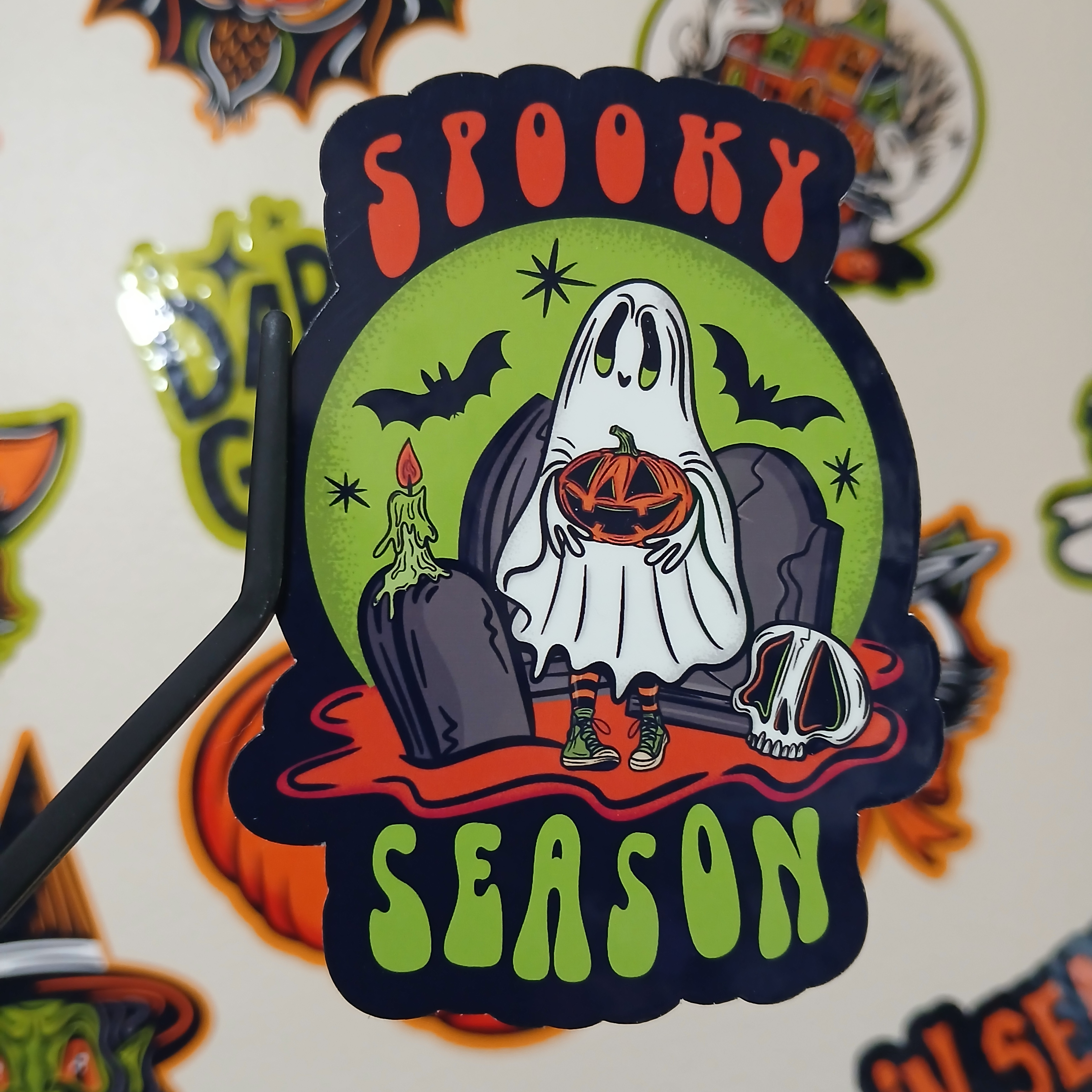 Spooky Season Cute Halloween Sheet Ghost, Bats, Skull Cemetery Vinyl Decal Sticker