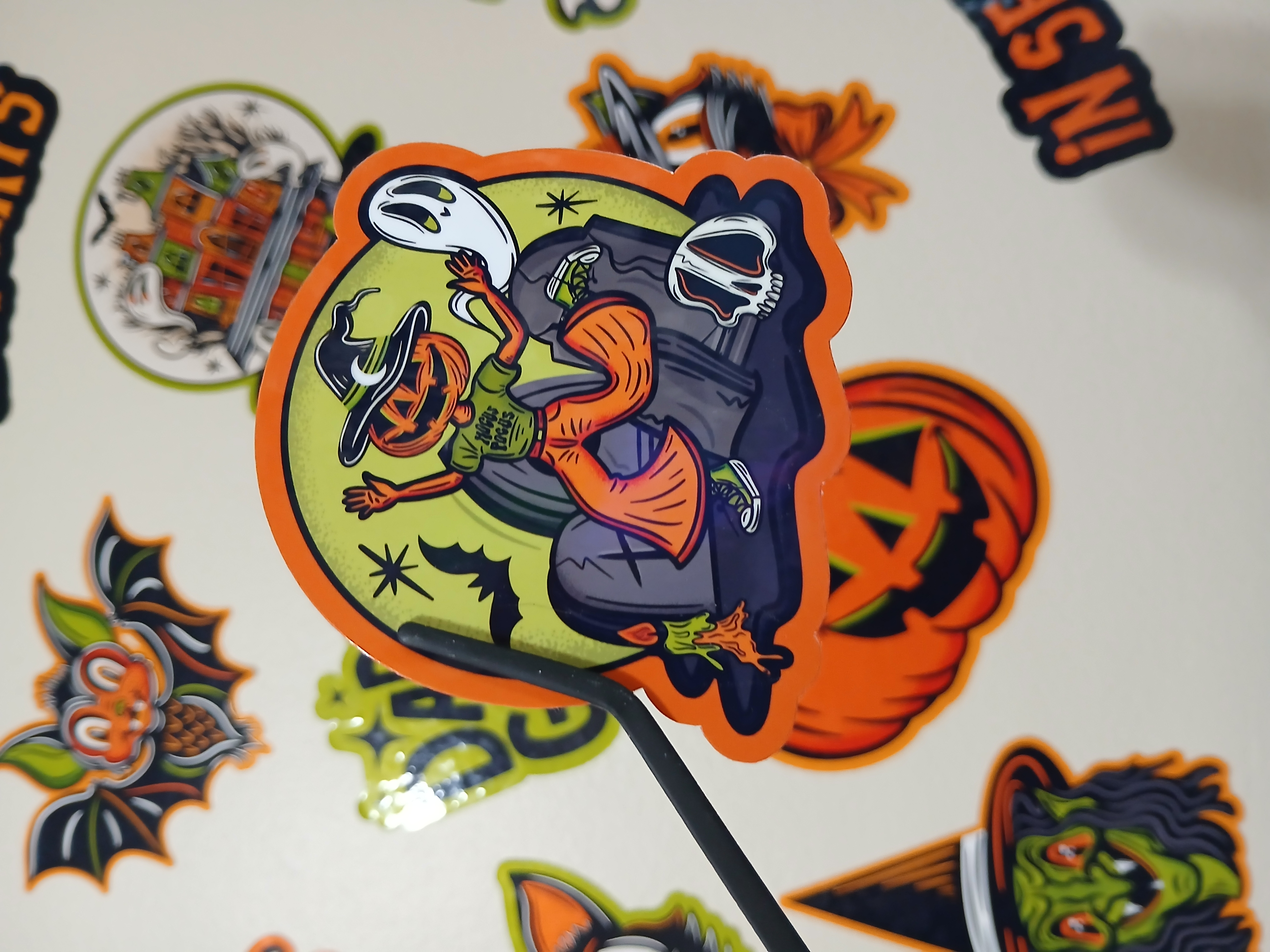 Spooky Cute Halloween Pumpkin Witch, Ghosts in Cemetery Vinyl Decal Sticker