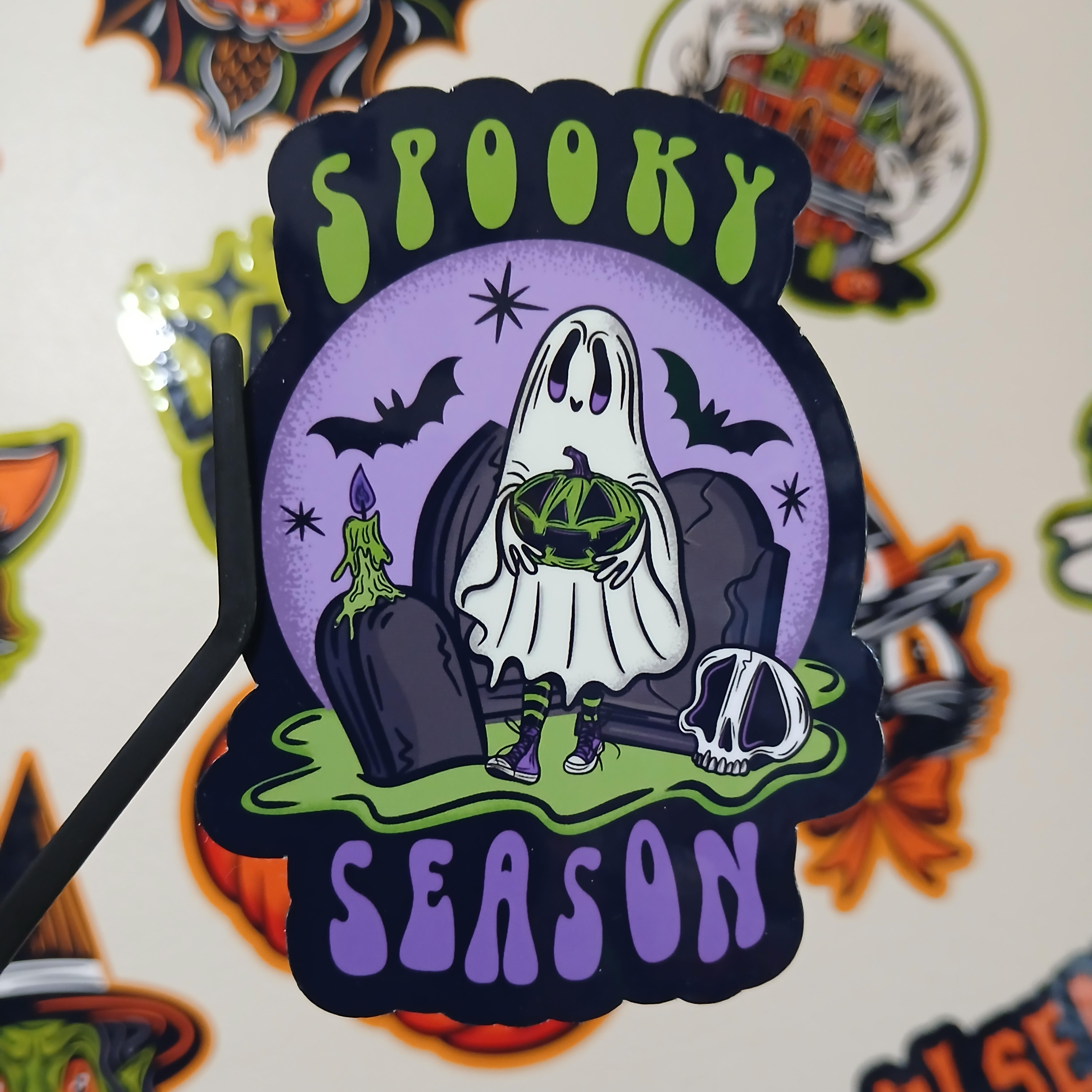 Spooky Season Cute Halloween Sheet Ghost, Bats, Skull Cemetery Vinyl Decal Sticker