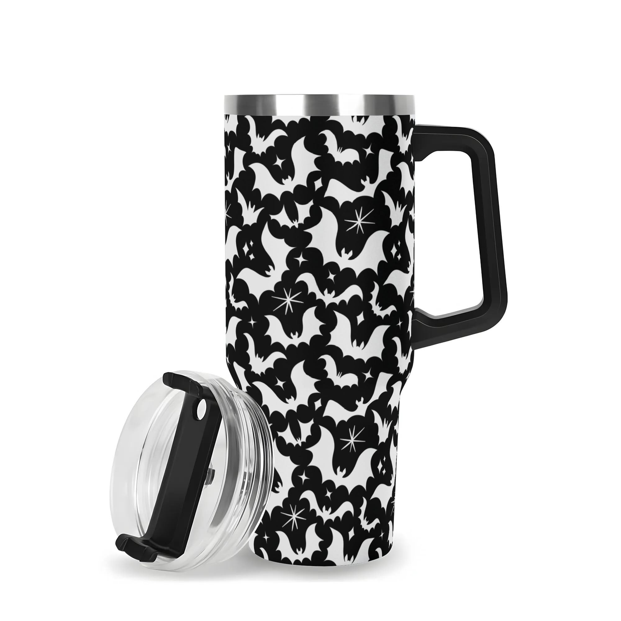 Spooky Season Halloween Gothic Bats Pattern 40oz Stainless Steel Tumbler With Black Handle and Straw