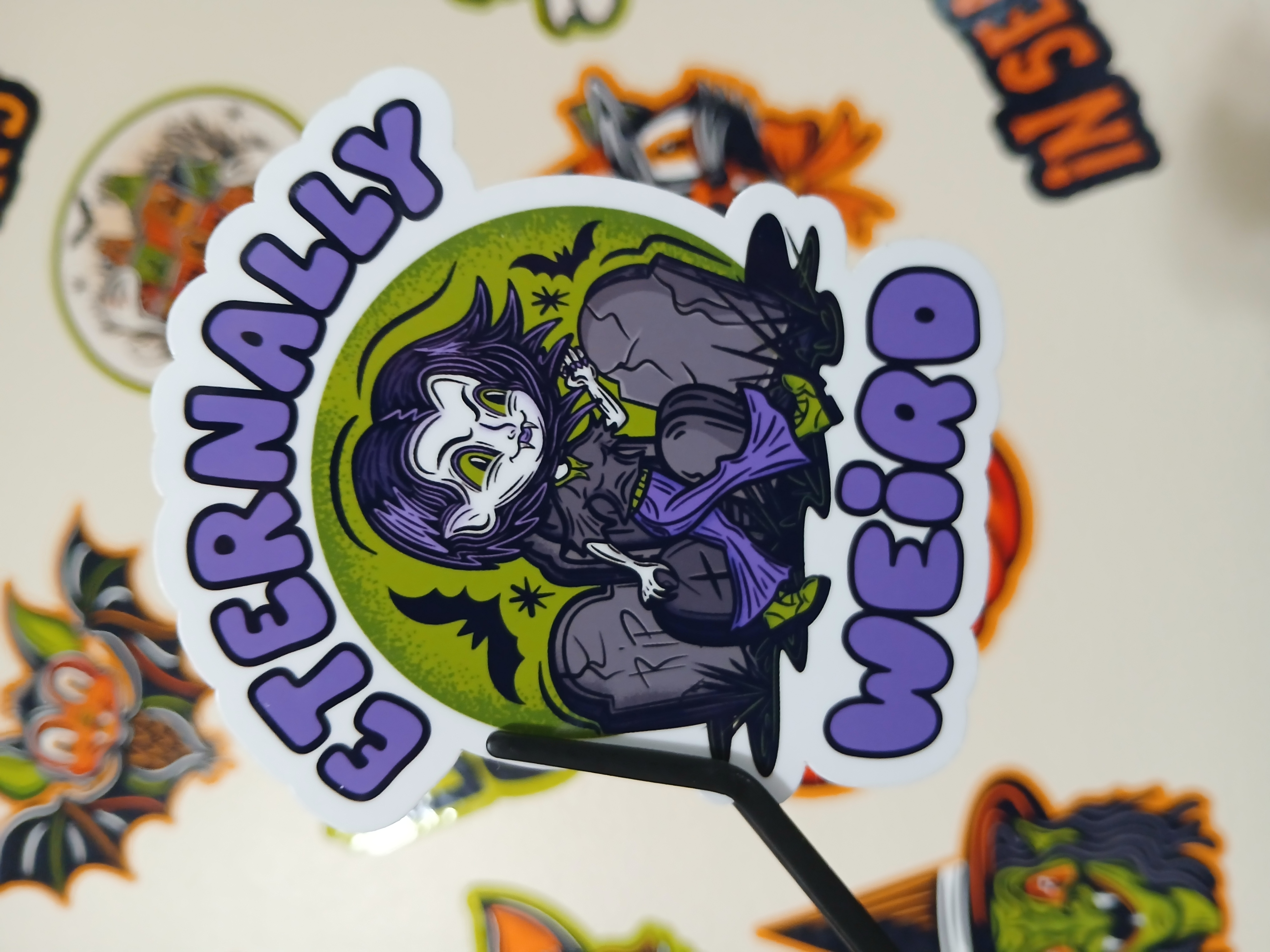 Spooky Cute Halloween Eternally Weird Vampire, Bats in a Cemetery Vinyl Decal Sticker Two