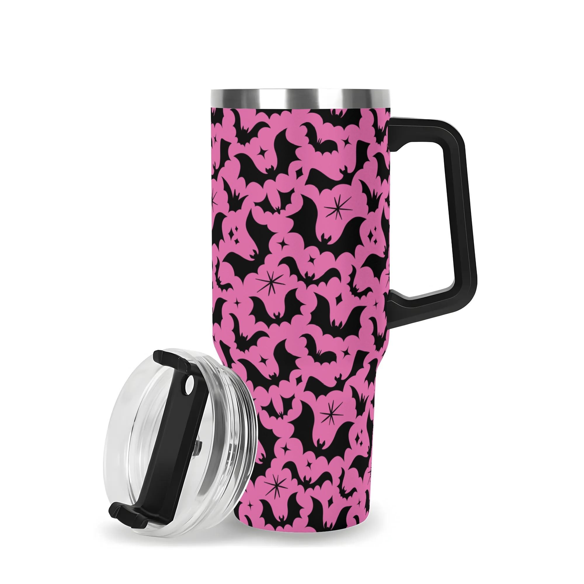 Spooky Season Halloween Gothic Bats Pastel Goth Pattern 40oz Stainless Steel Tumbler With Black Handle and Straw