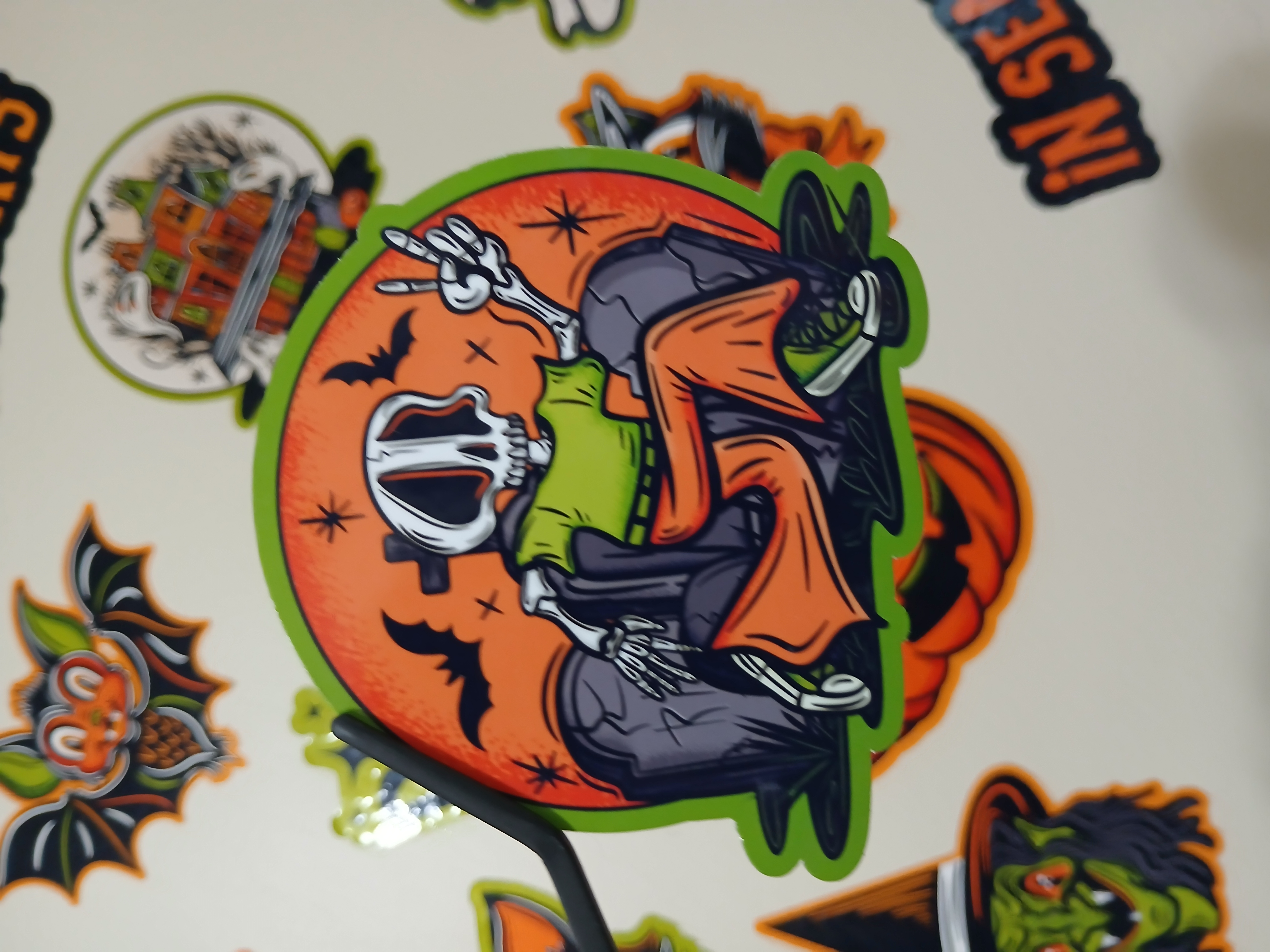 Spooky Cute Halloween Skeleton, Bats in Cemetery Vinyl Decal Sticker