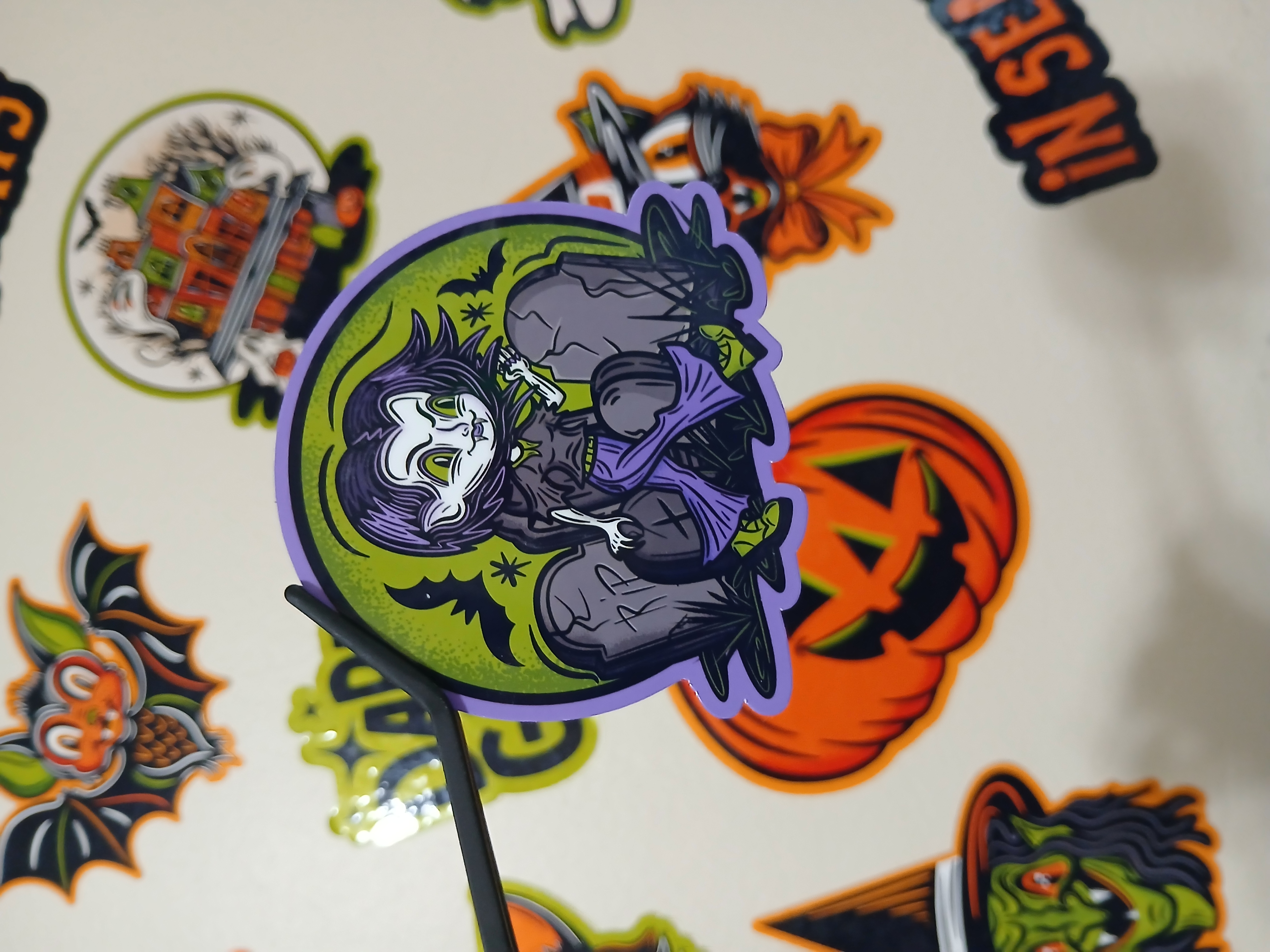 Spooky Cute Halloween Vampire, Bats in a Cemetery Vinyl Decal Sticker Two