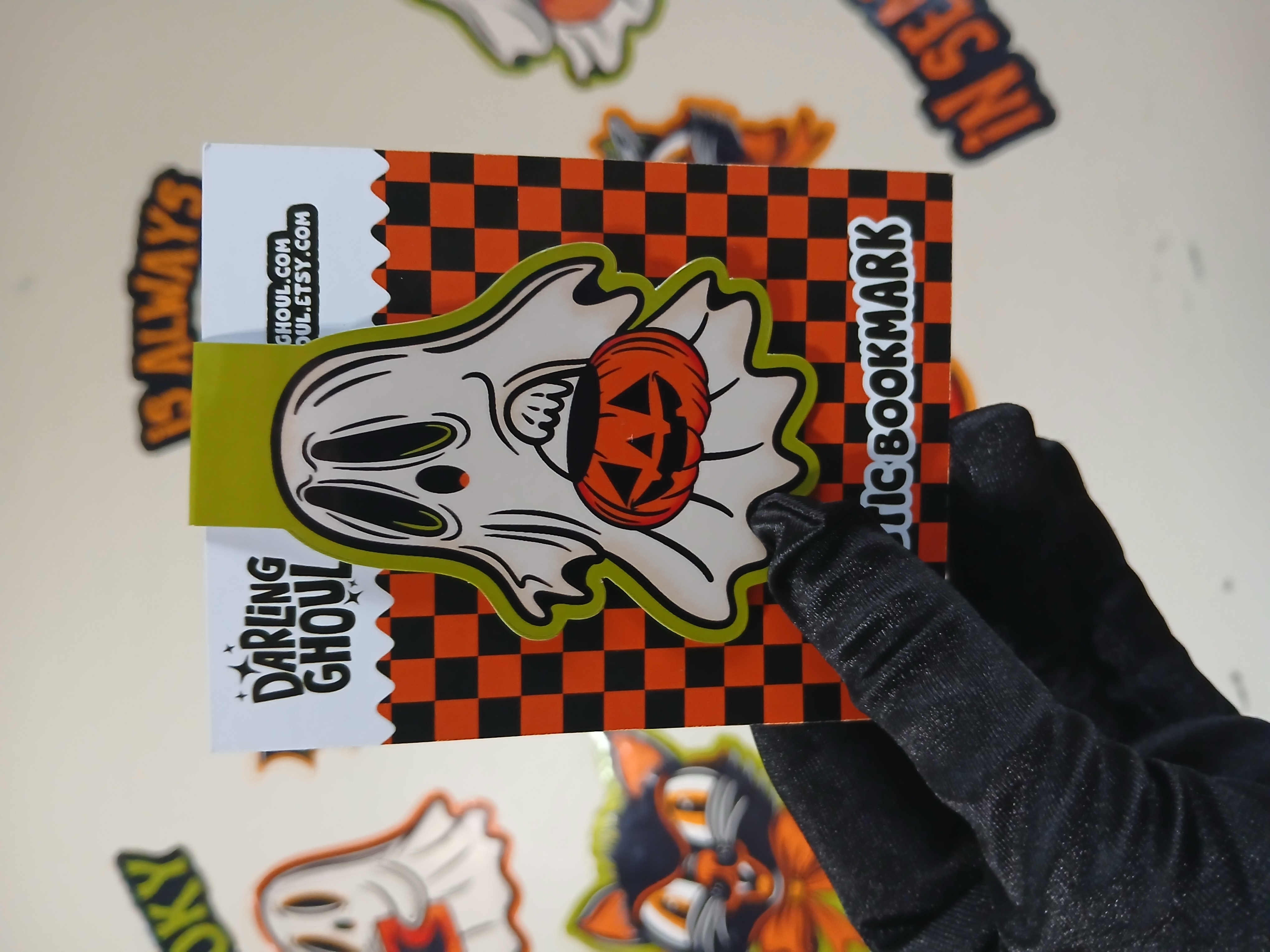 Spooky Season Cute Ghost Jack-o-Lantern Pail Bookish Halloween Magnetic Bookmark