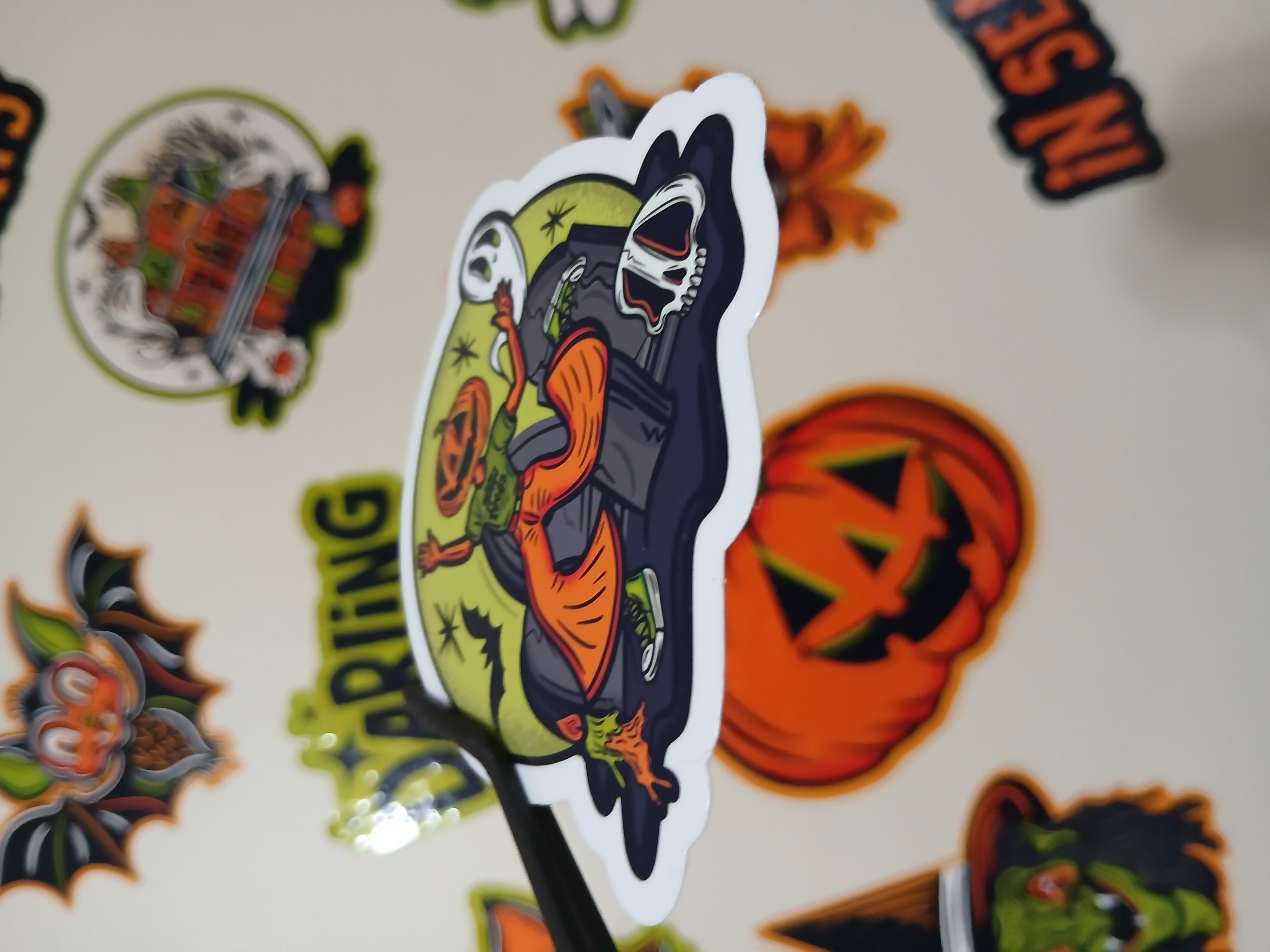 Spooky Cute Halloween Pumpkin Ghoul, Ghost, Bats in Cemetery Vinyl Decal Sticker