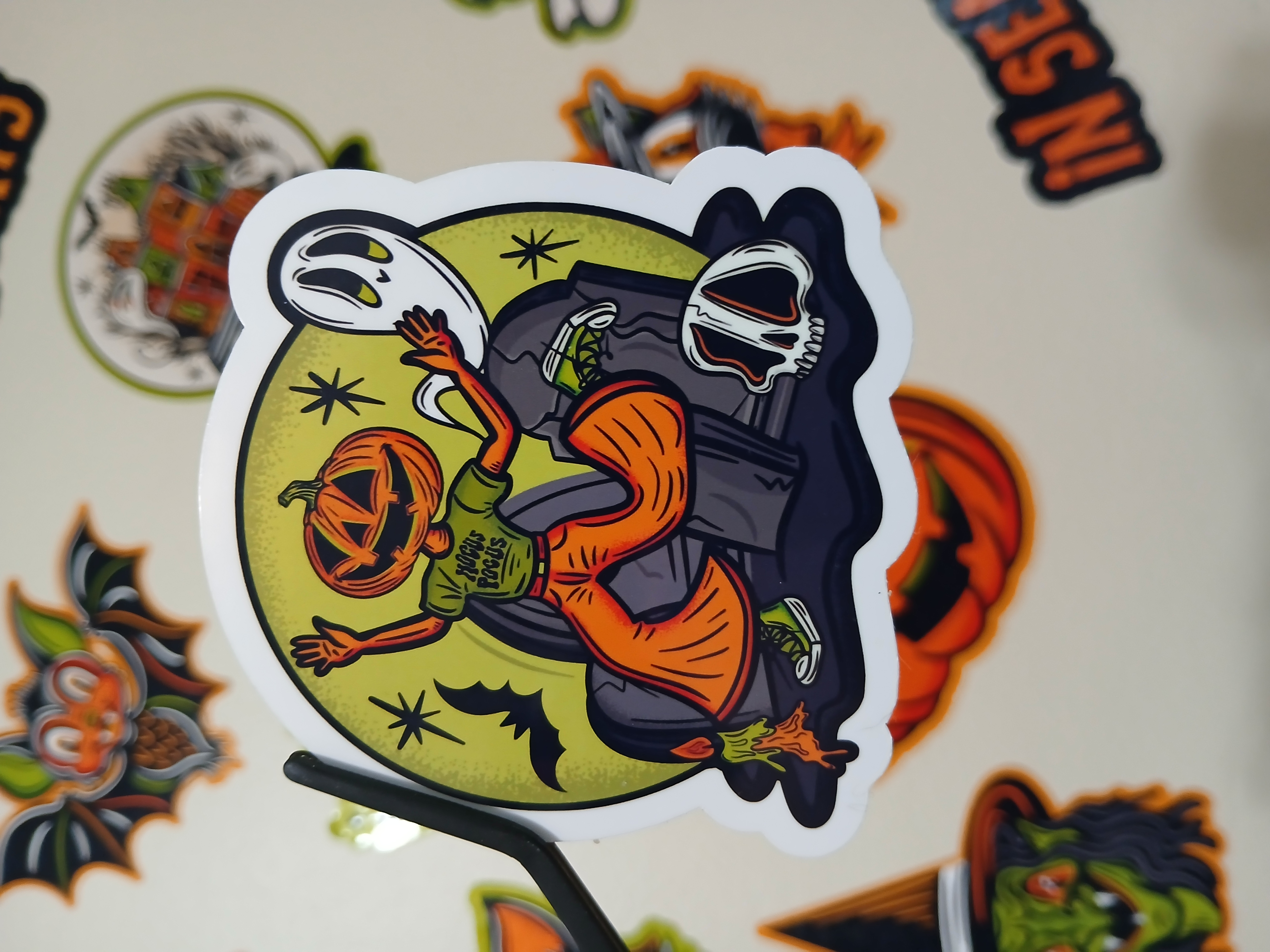 Spooky Cute Halloween Pumpkin Ghoul, Ghost, Bats in Cemetery Vinyl Decal Sticker