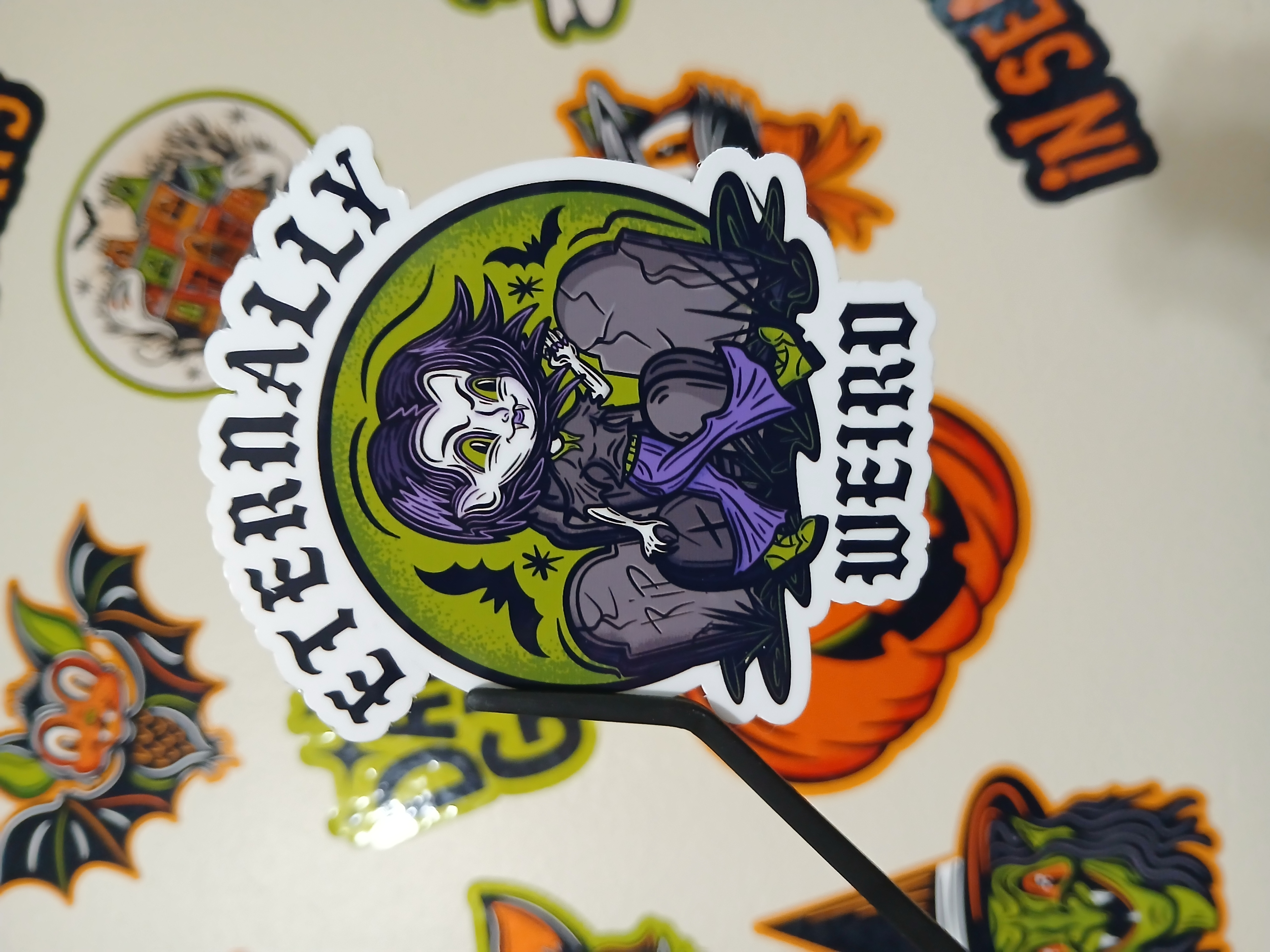 Spooky Cute Halloween Eternally Weird Vampire, Bats in a Cemetery Vinyl Decal Sticker