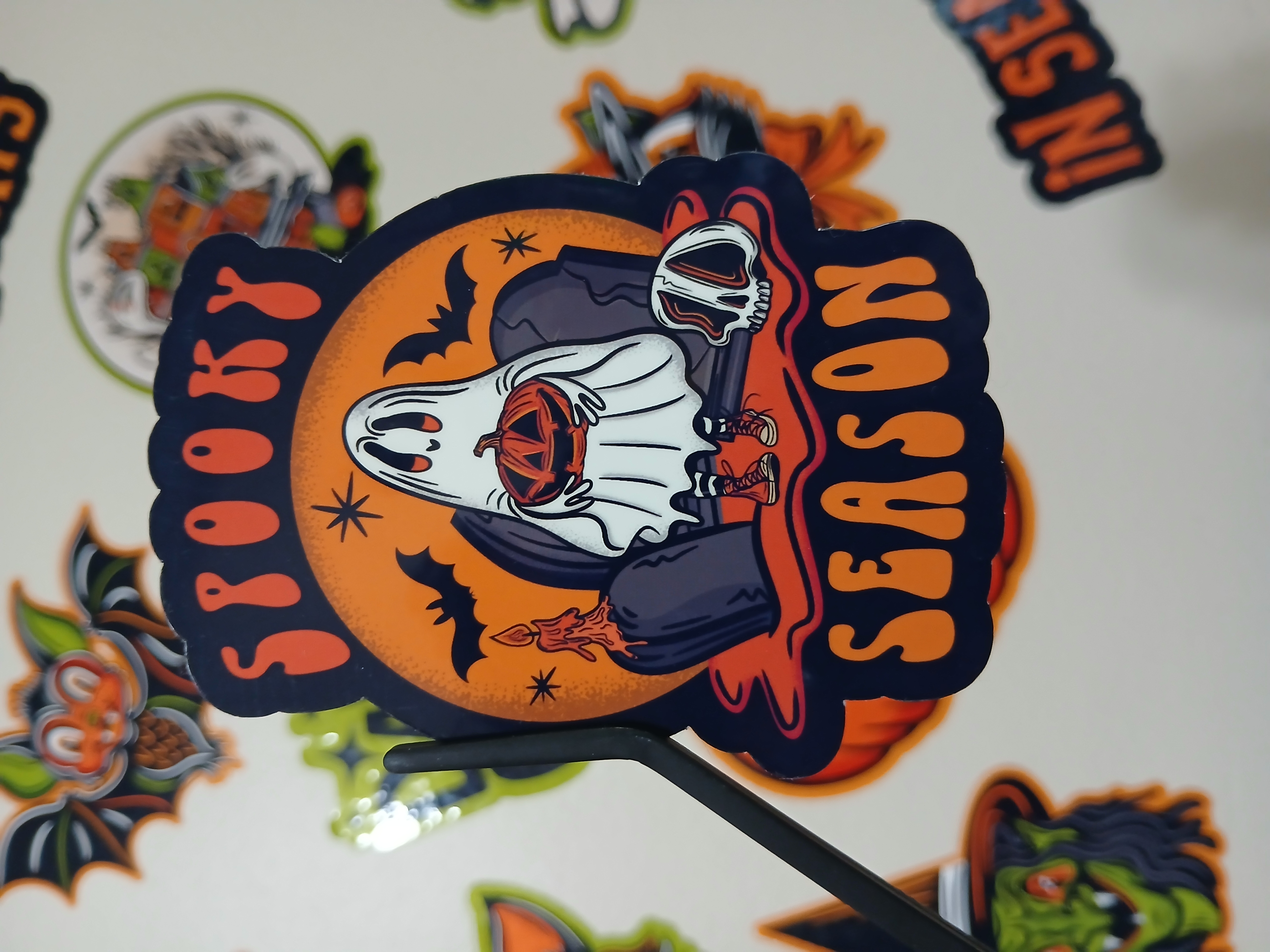 Spooky Season Cute Halloween Sheet Ghost, Bats, Skull Cemetery Vinyl Decal Sticker