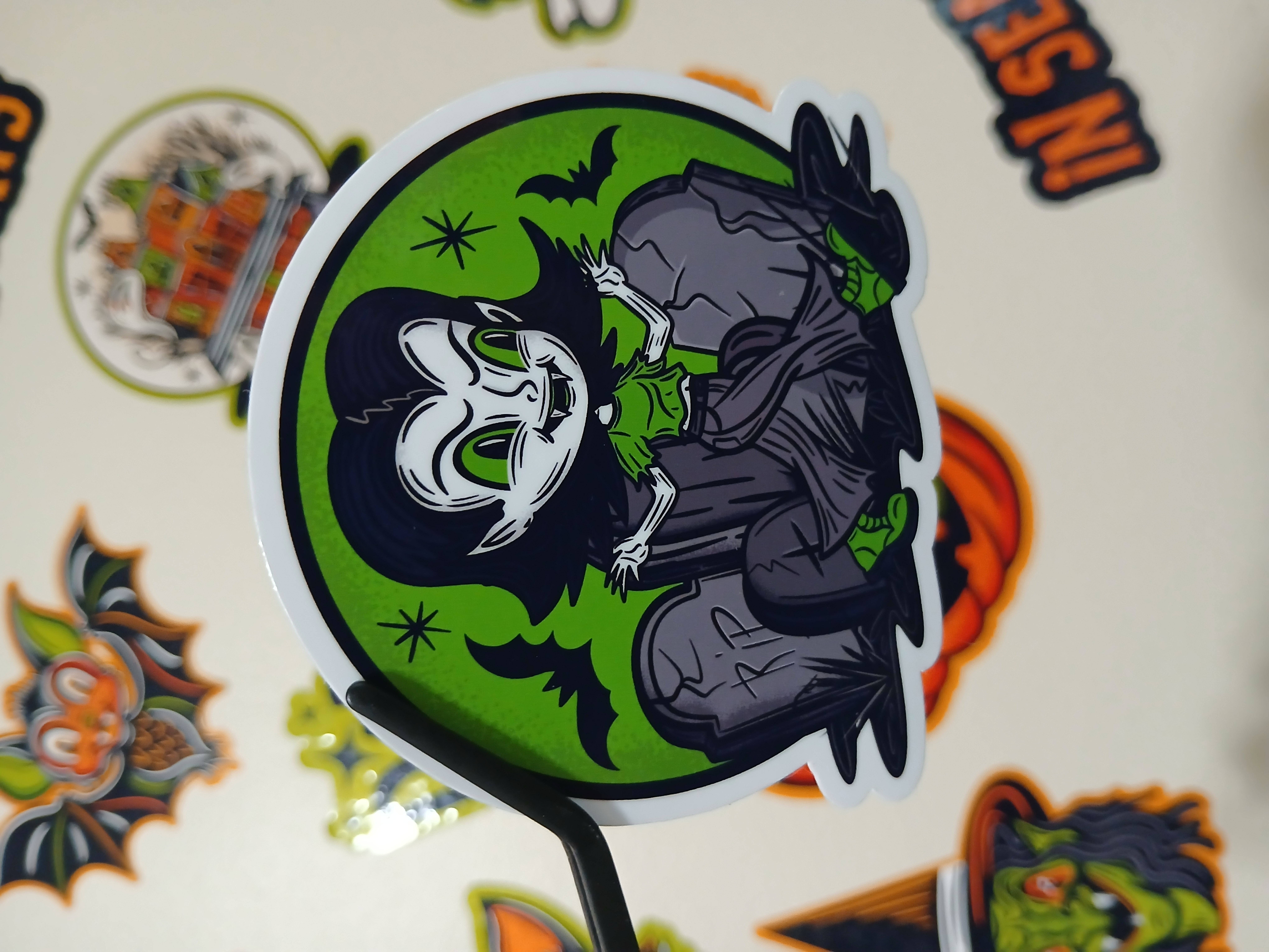 Spooky Cute Halloween Vampire, Bats in a Cemetery Vinyl Decal Sticker Two
