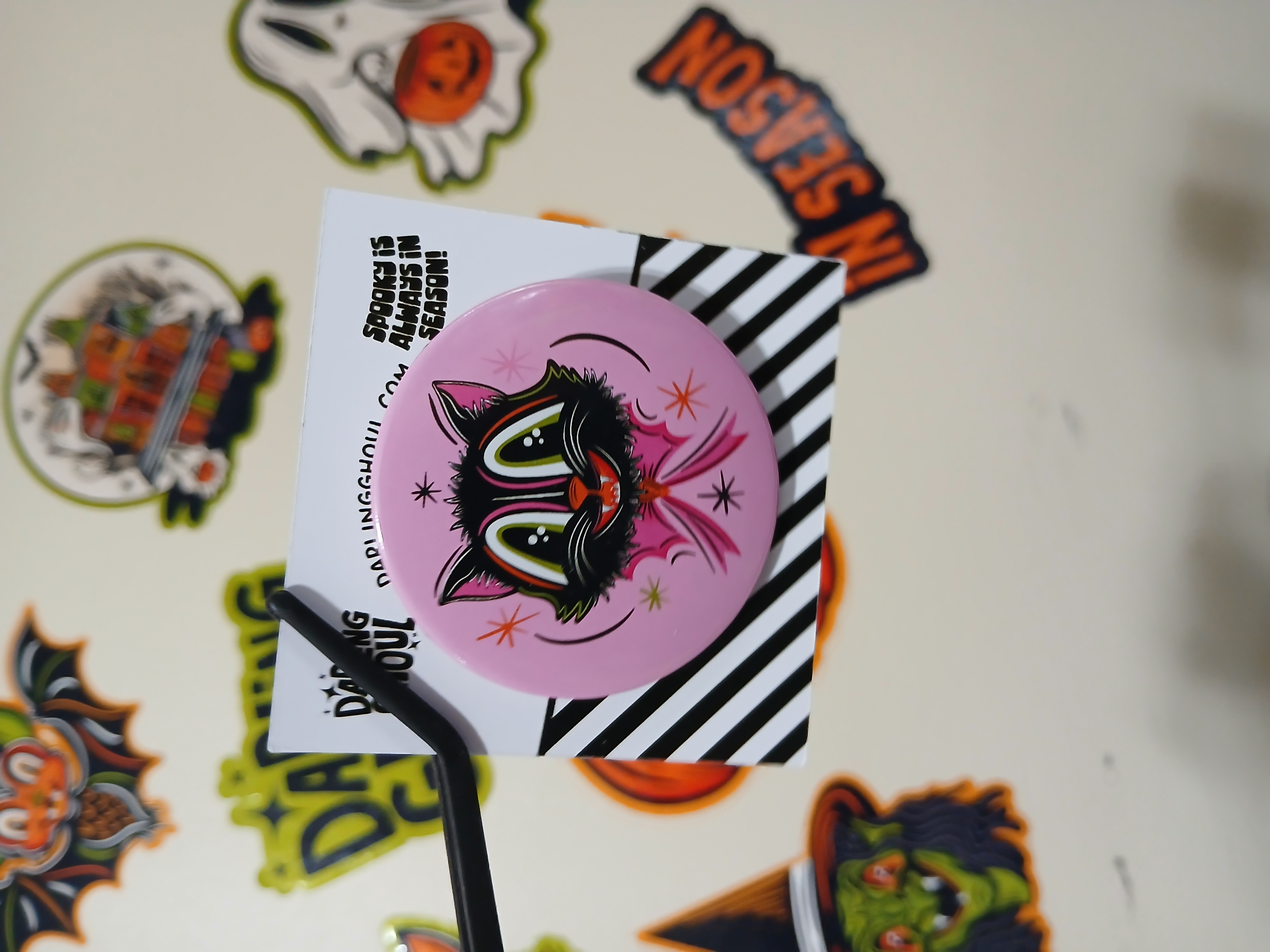 Spooky Season Cute Black Cat Pinback Button Badge
