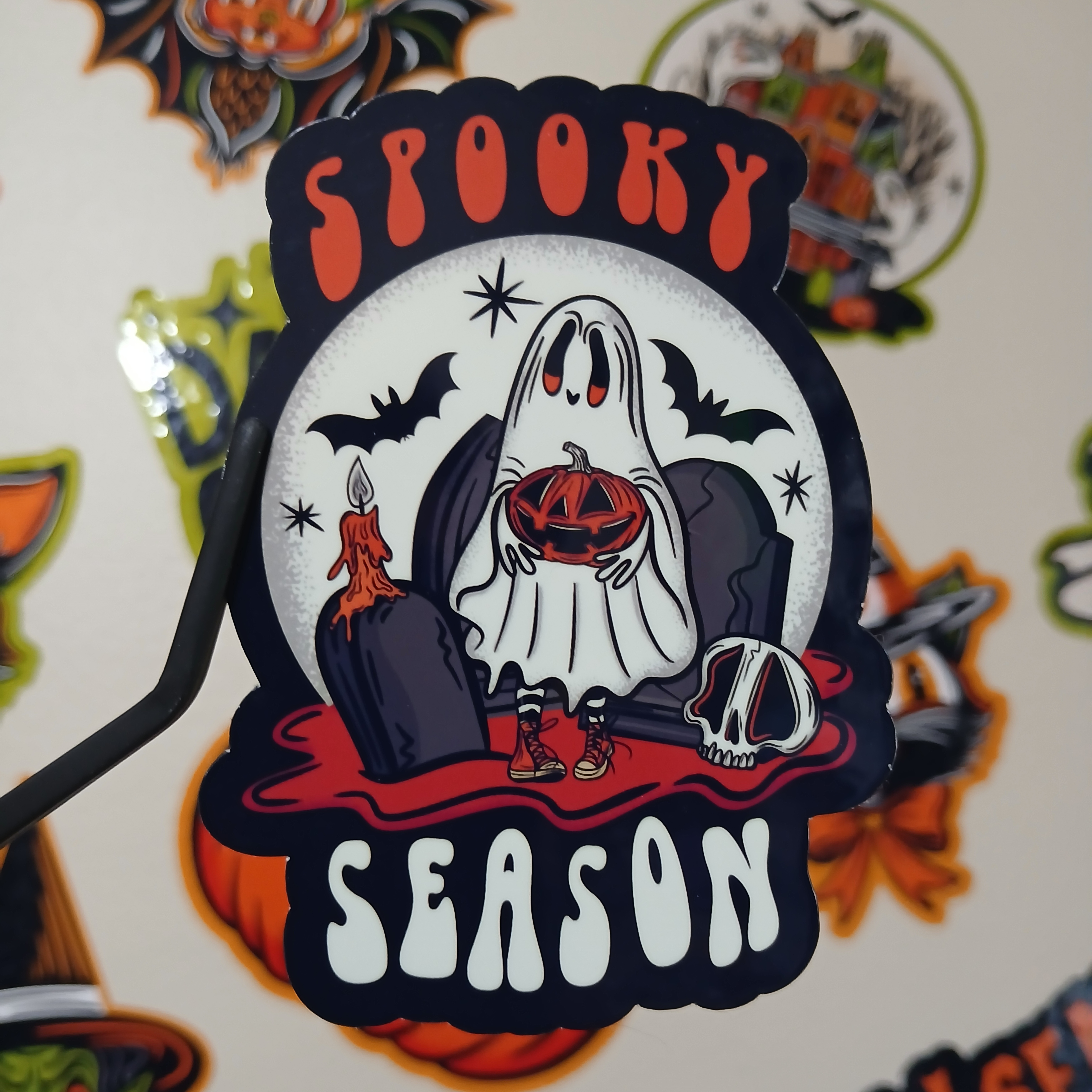Spooky Season Cute Halloween Sheet Ghost, Bats, Skull Cemetery Vinyl Decal Sticker