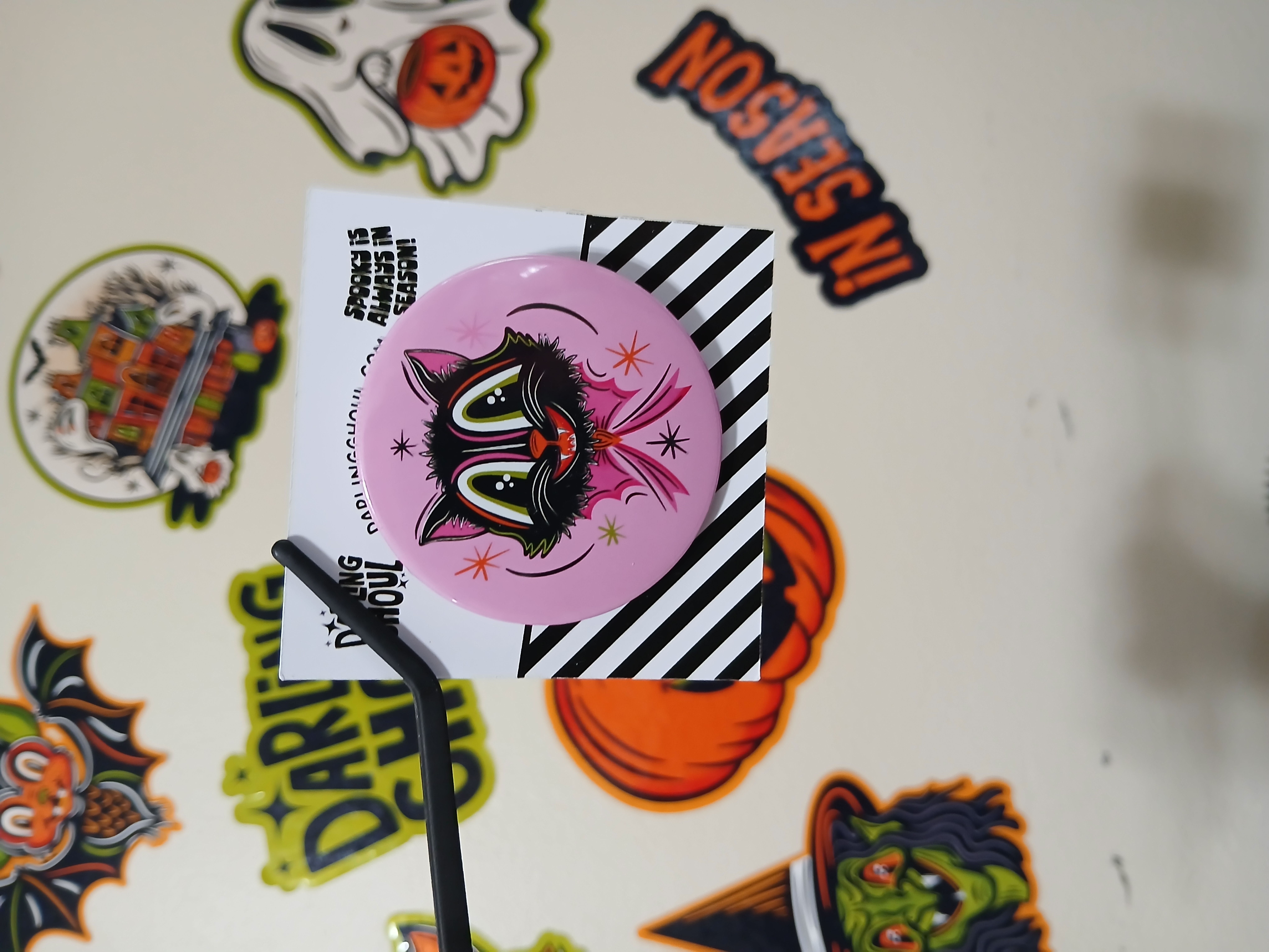 Spooky Season Cute Black Cat Pinback Button Badge