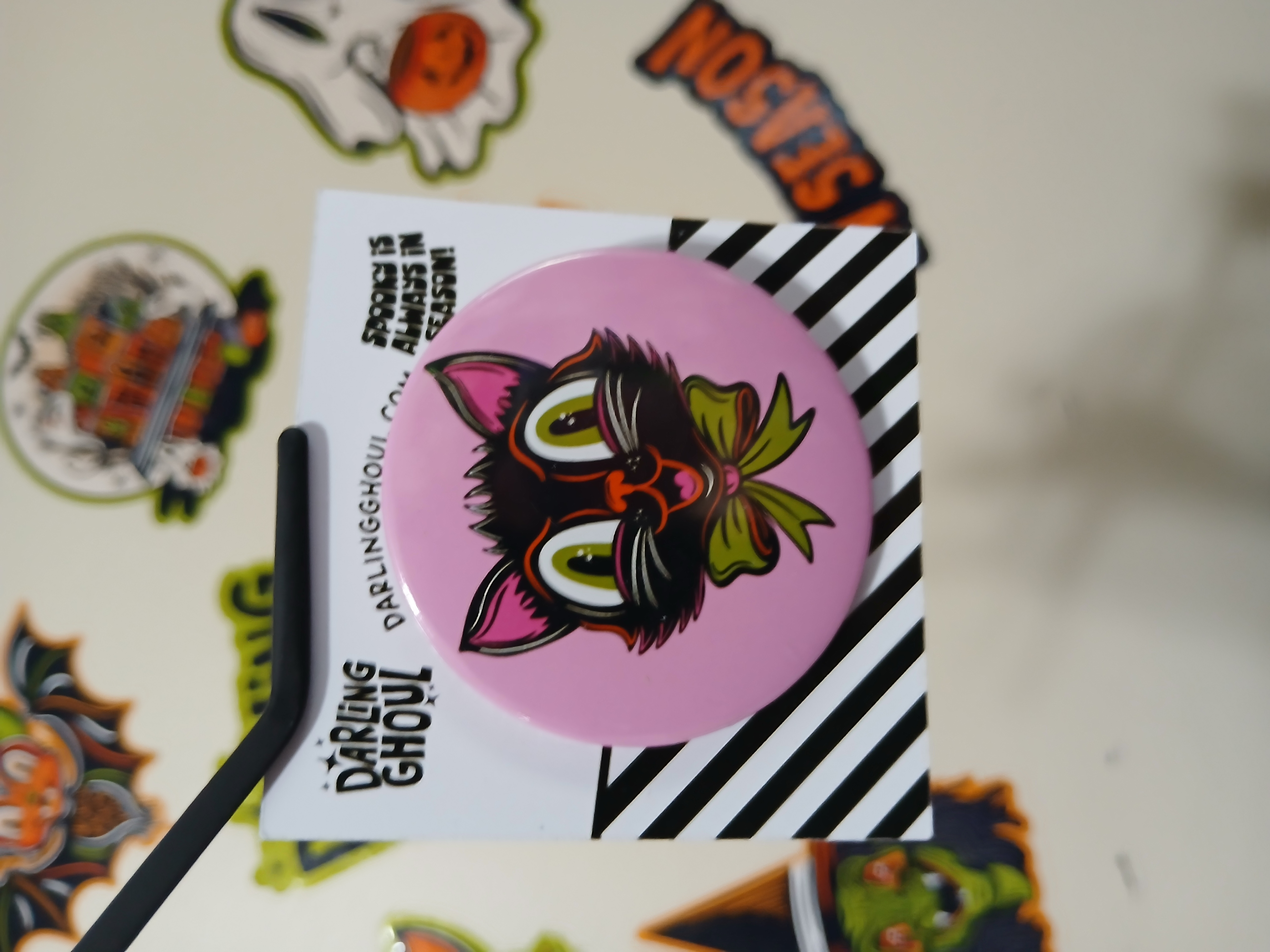 Spooky Season Cute Black Cat Pinback Button Badge