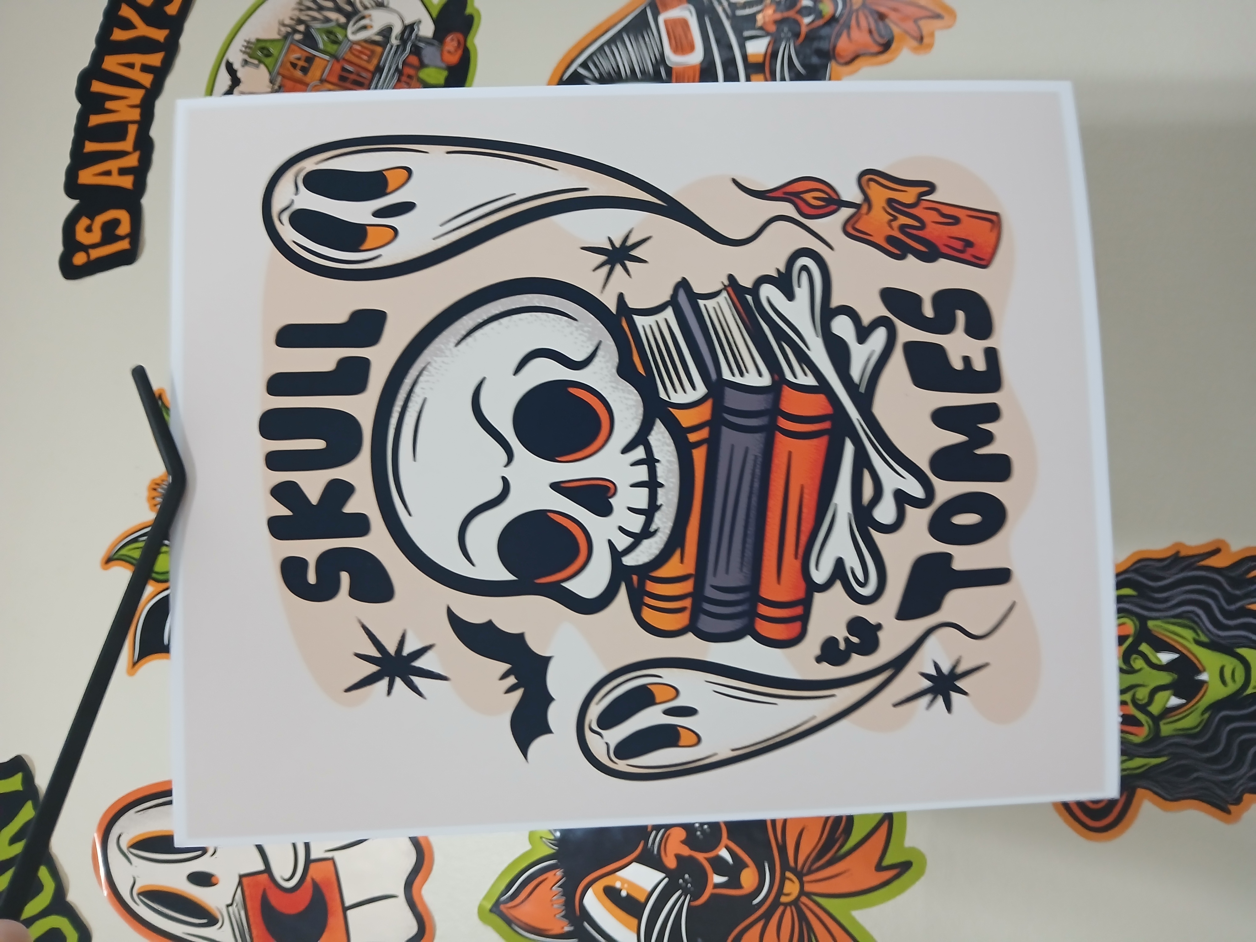 Spooky Bookish Skull Bats Ghosts Halloween Wall Decor Art Print
