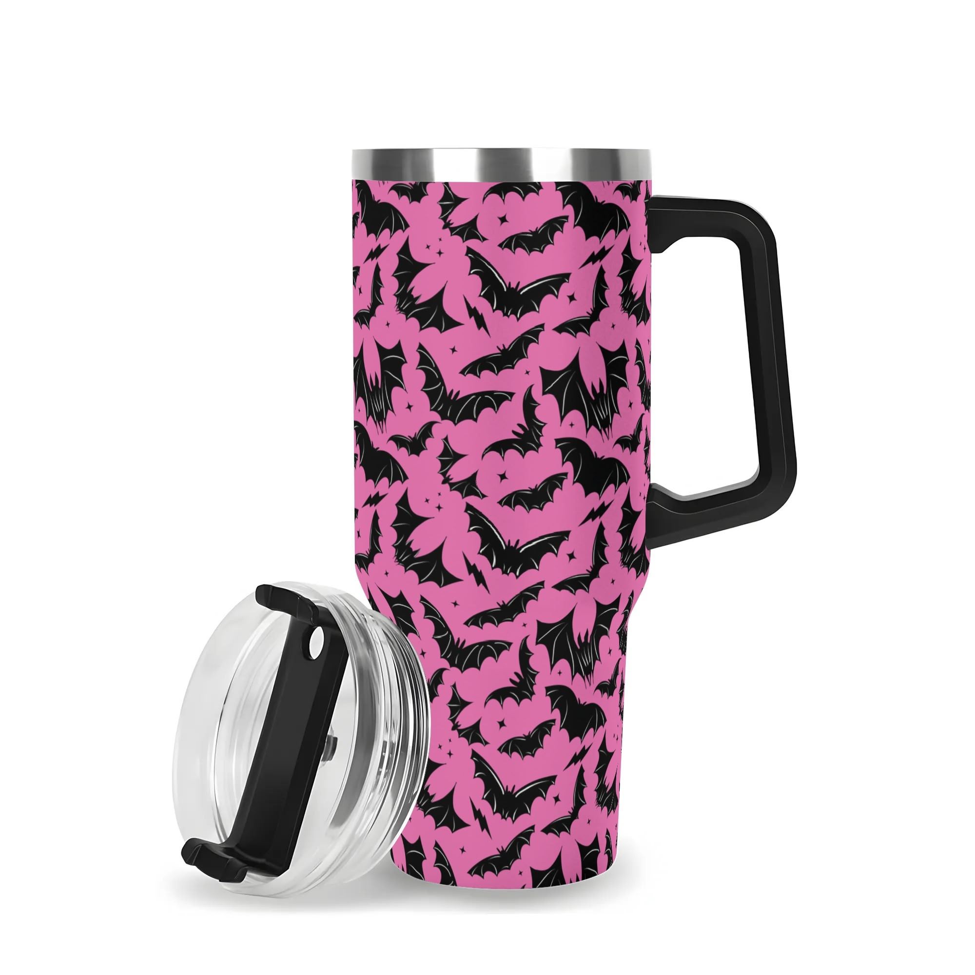 Spooky Season Halloween Gothic Bats Pastel Goth Pattern 40oz Stainless Steel Tumbler With Black Handle and Straw