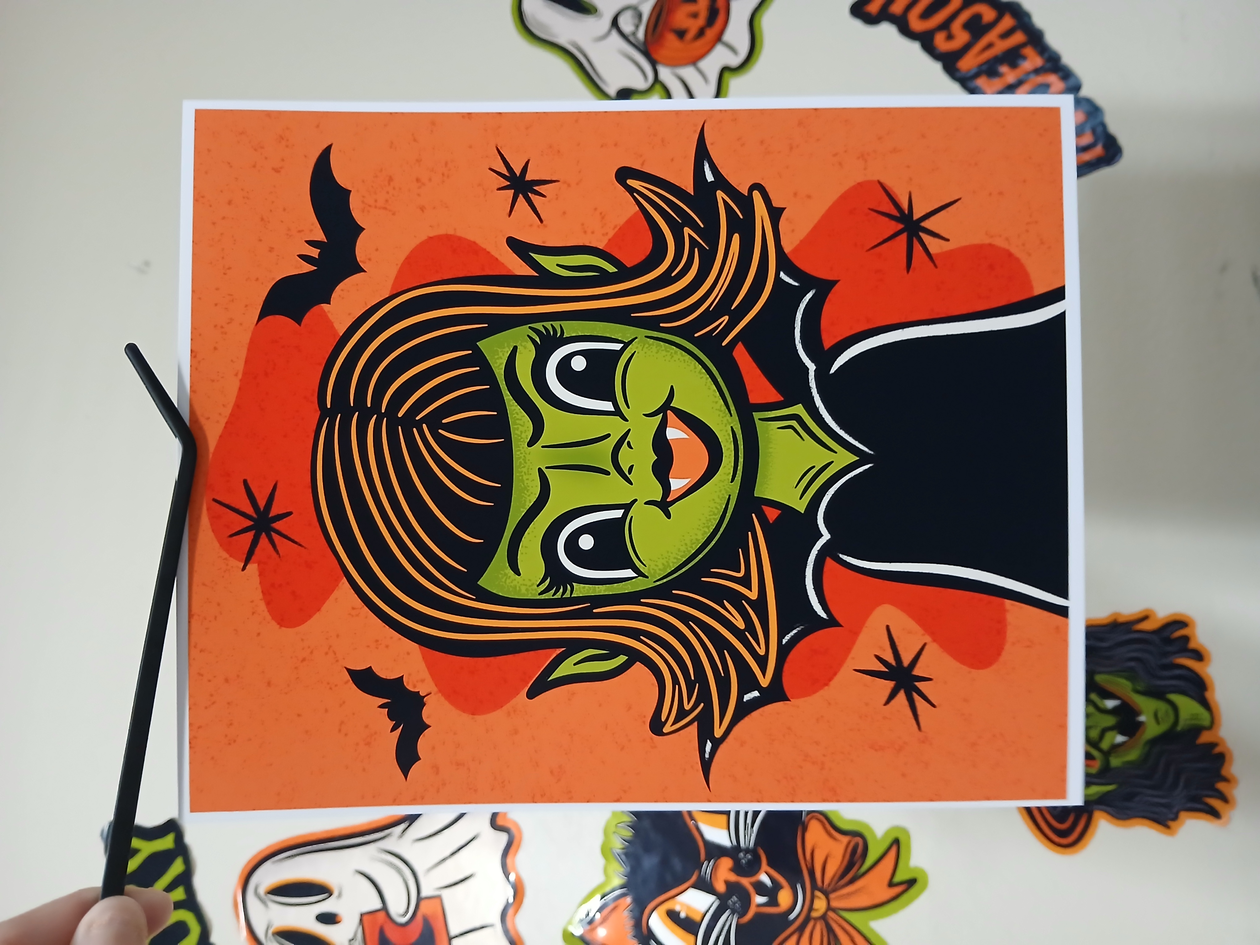 Spooky Cute MCM Vampire and Bats Halloween Wall Decor Art Print