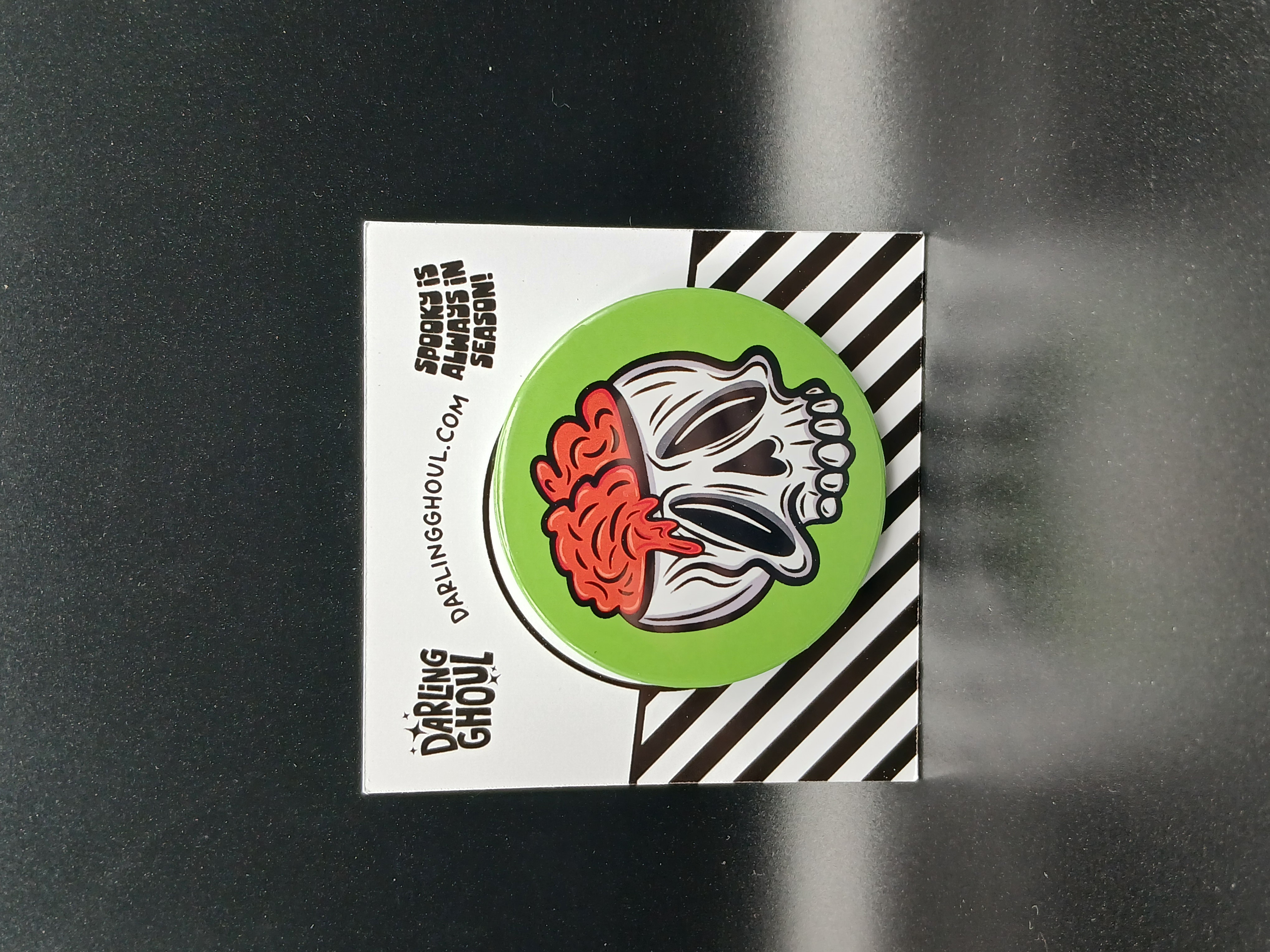 Spooky Season Cute Halloween Skull with Brain Pinback Button Badge