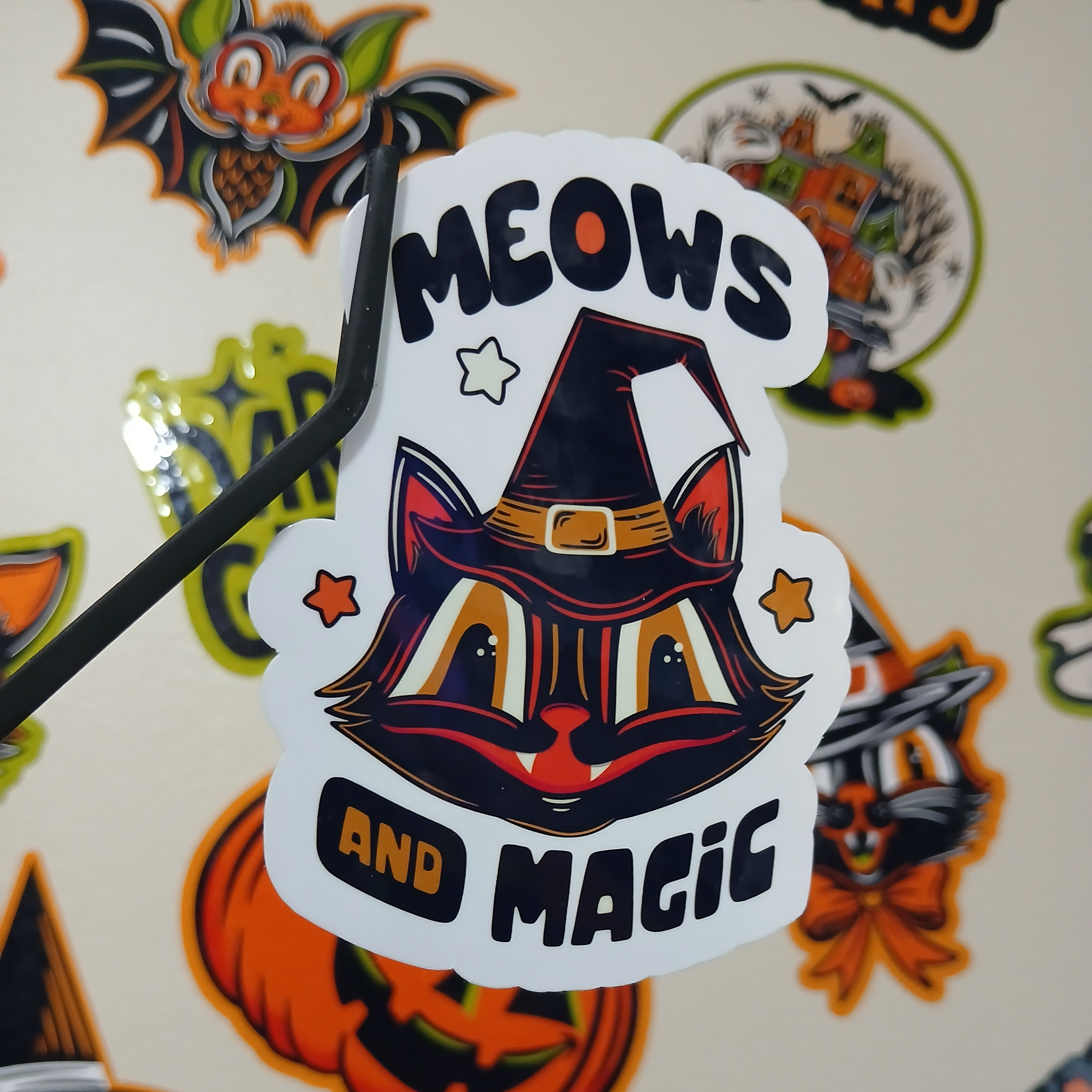 Spooky Season Meows and Magic Black Cat Witch, Bats Vinyl Decal Sticker