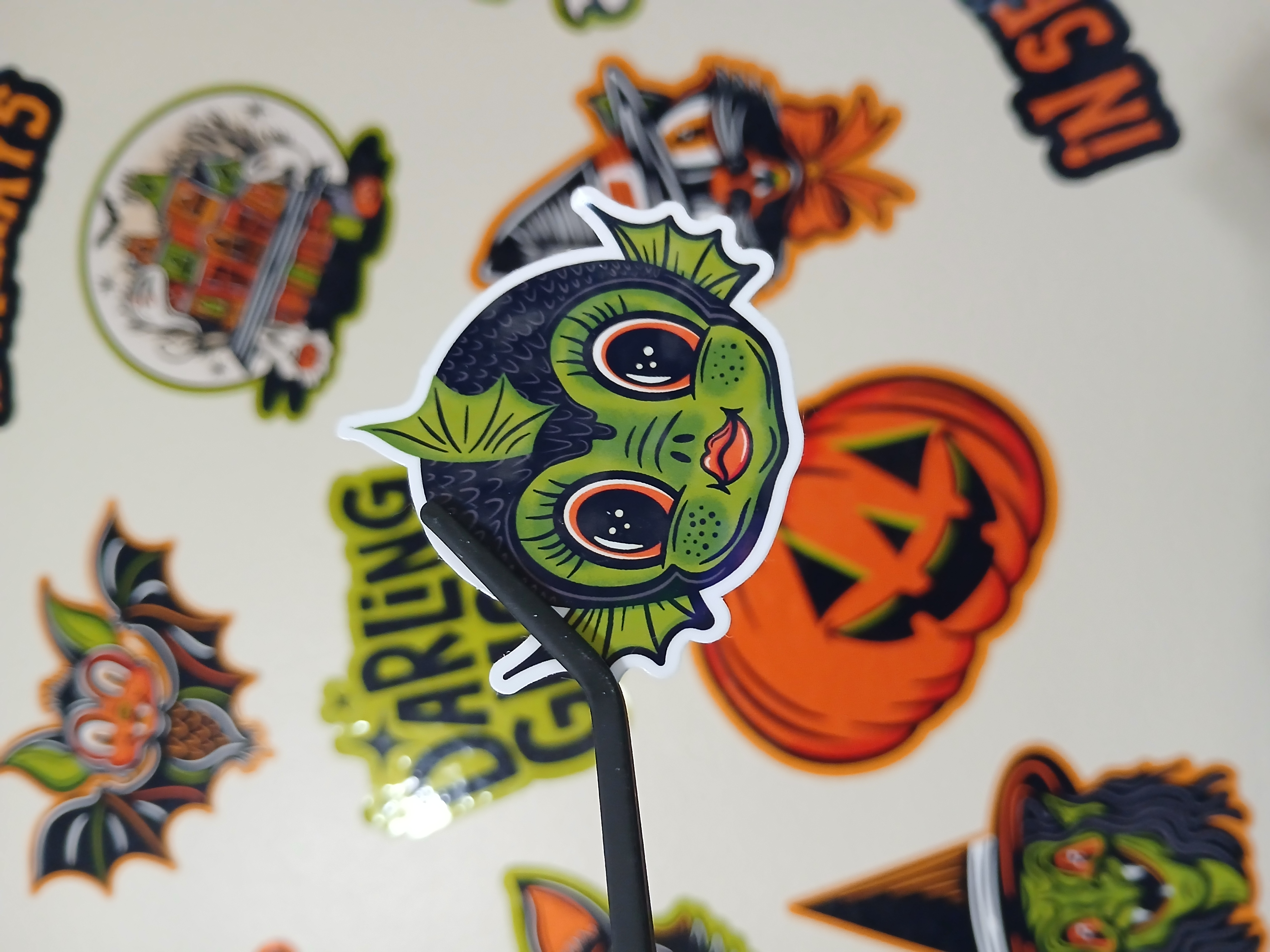 Spooky Cute Green Orange Sea Creature Halloween Monster Vinyl Decal Sticker