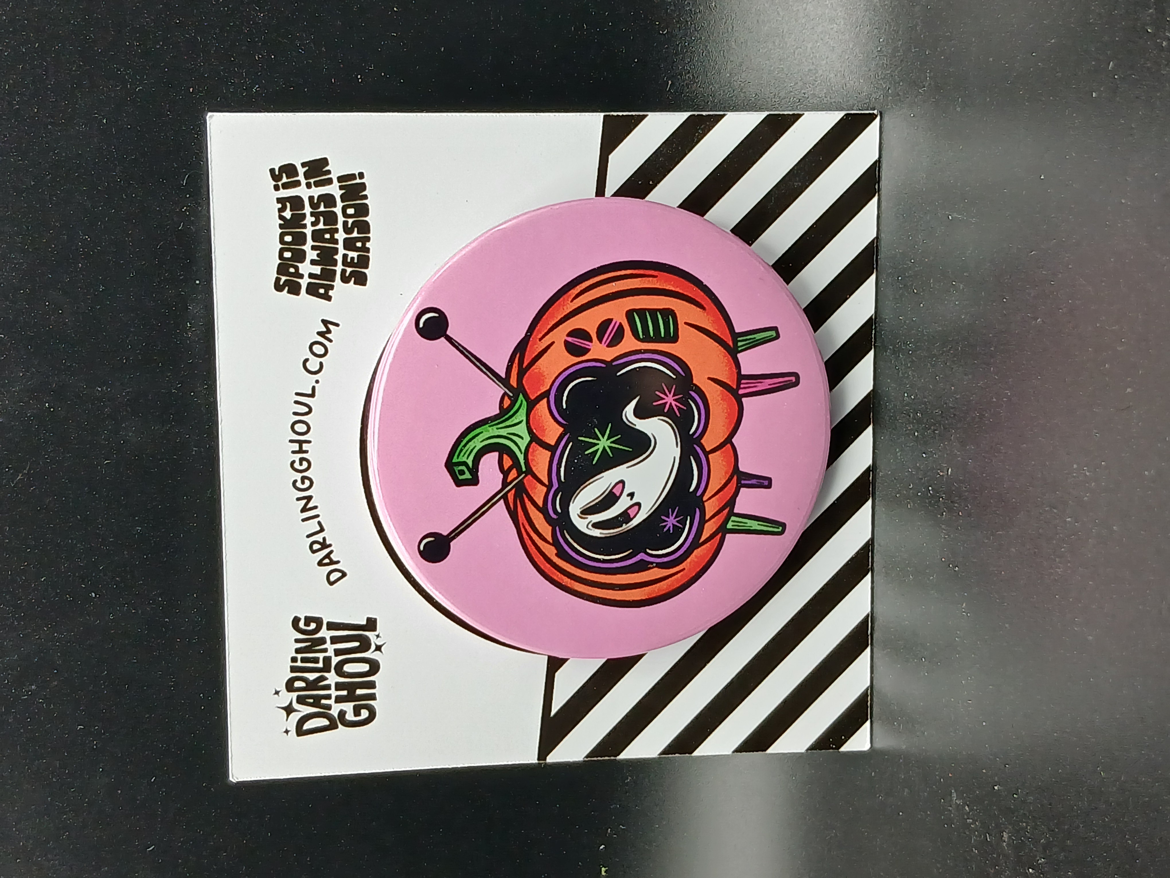 Spooky Season Cute Halloween Pumpkin TV Pinback Button Badge