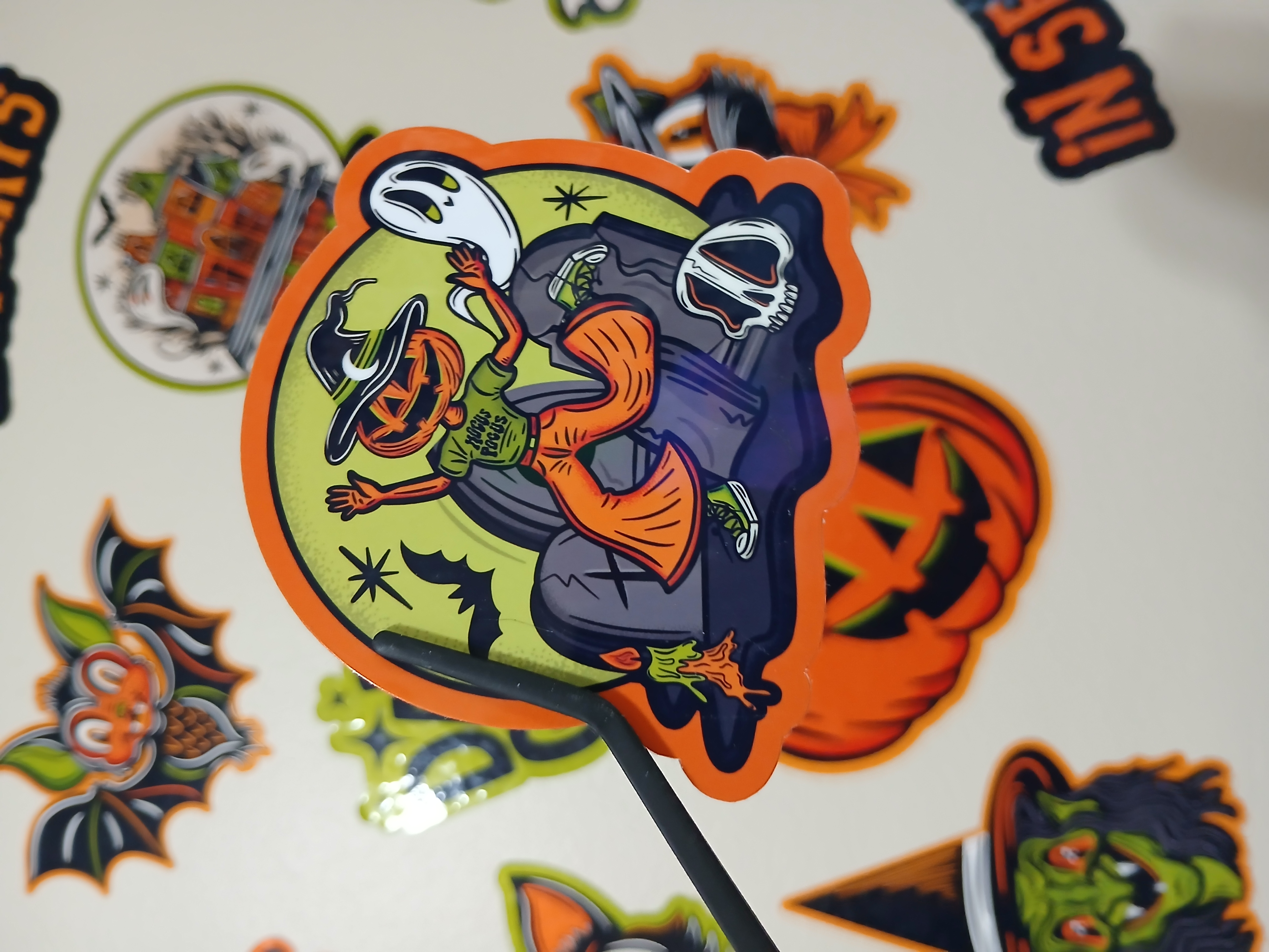 Spooky Cute Halloween Pumpkin Witch, Ghosts in Cemetery Vinyl Decal Sticker