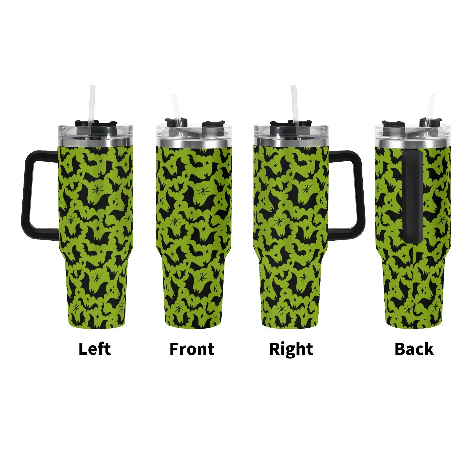 Spooky Season Halloween Gothic Bats Pattern 40oz Stainless Steel Tumbler With Black Handle and Straw